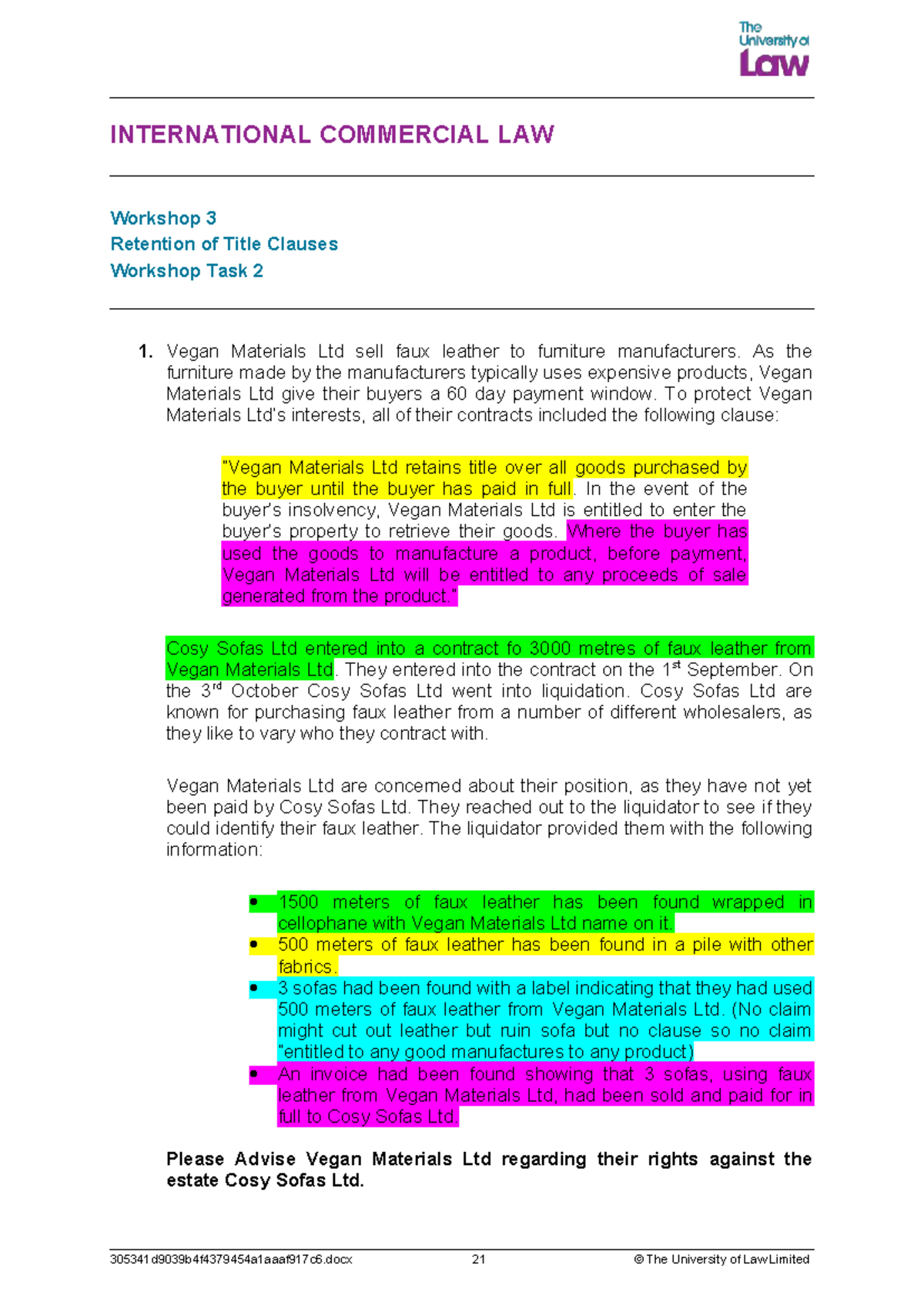 INTERNATIONAL COMMERCIAL LAW Unit 3 Workshop 3 Task 2 Analysis - Studocu