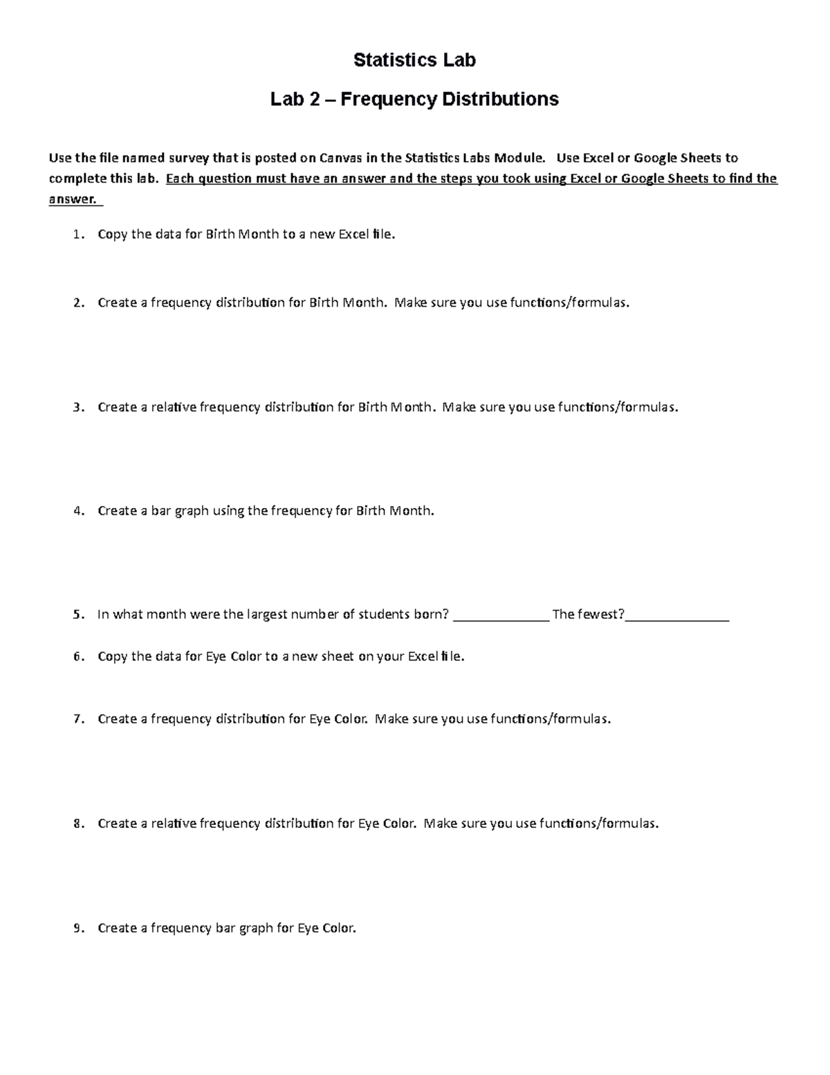 Stats Lab 2 - Frequency Distributions - Lab 2 – Frequency ...