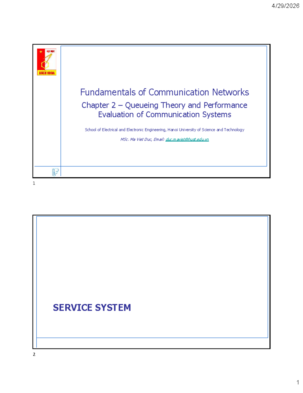 Fundamentals of Communication Networks (EE 123) Chapter 2: Queueing ...