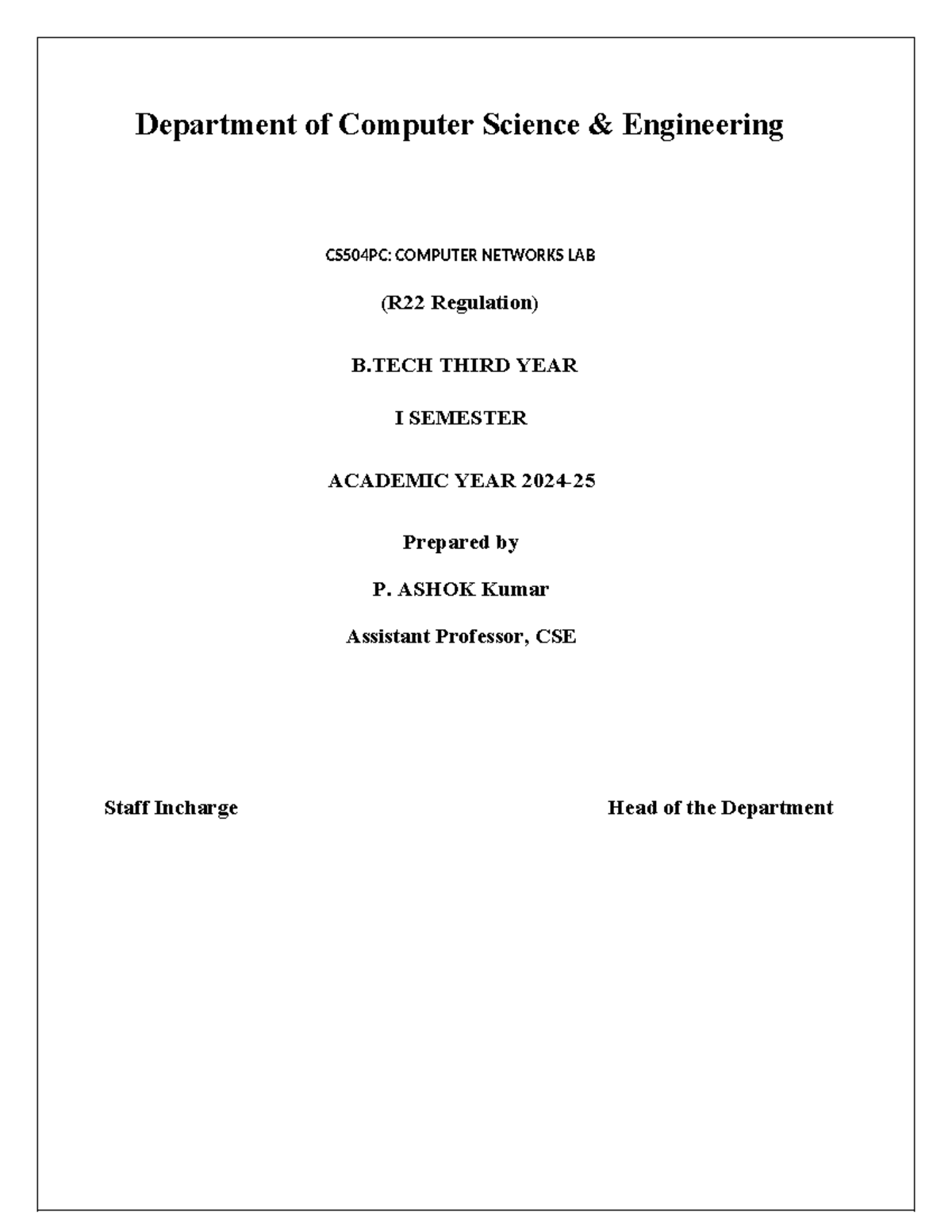 CS504PC: COMPUTER NETWORKS LAB Manual for B.Tech CSE Third Year I ...