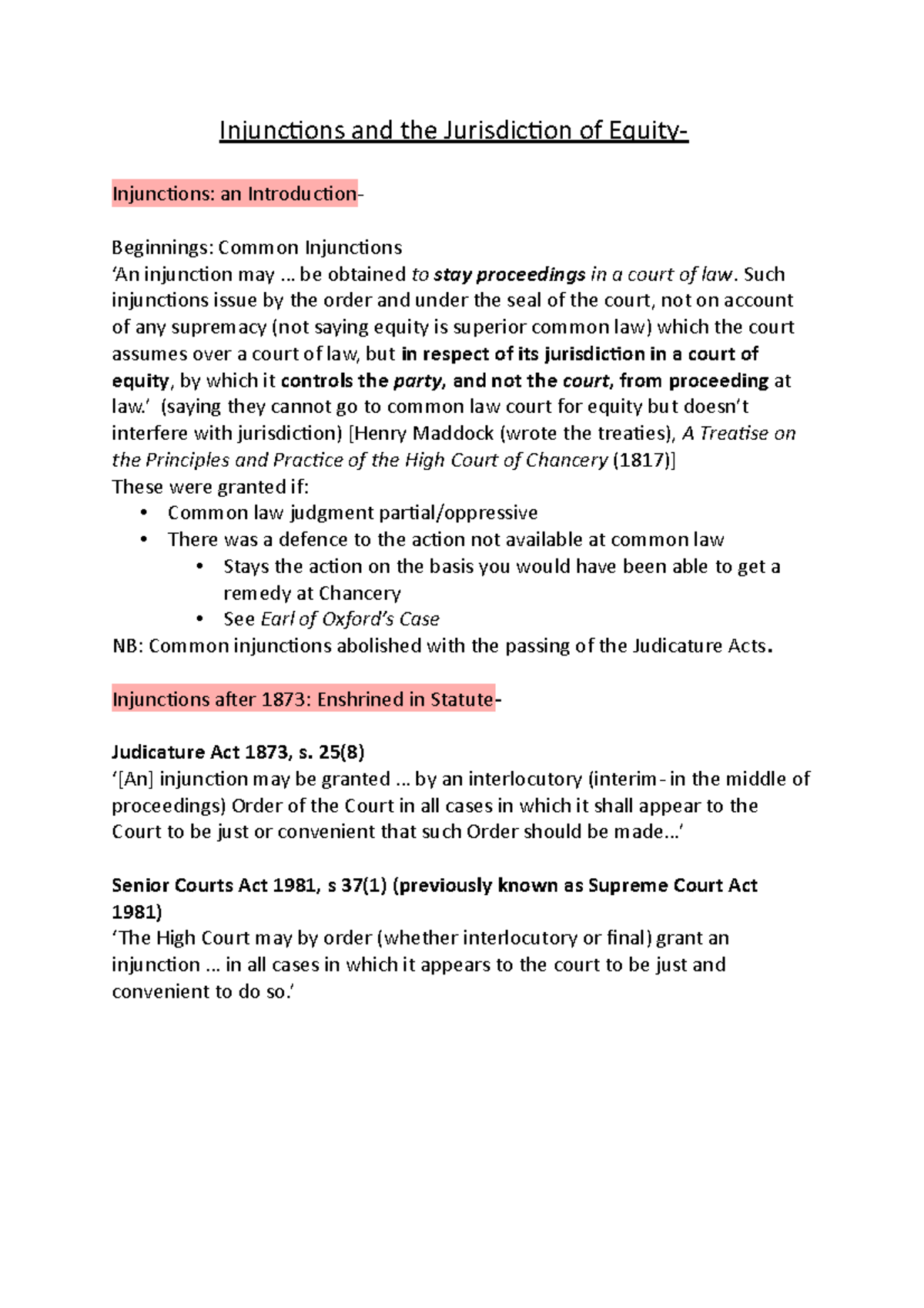 Equitable Remedies - Injuctions - Injuncions and the Jurisdicion of ...
