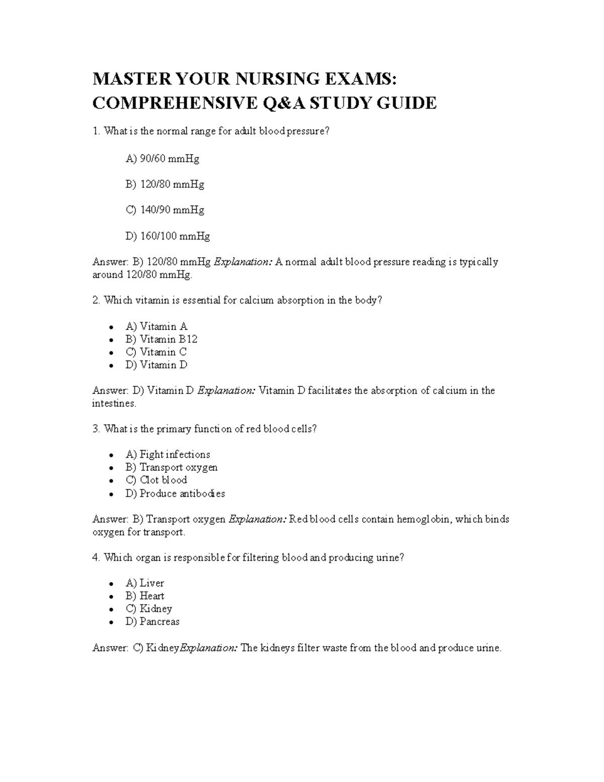 NUR 101 Final Exam Comprehensive Q&A Study Guide - Studocu