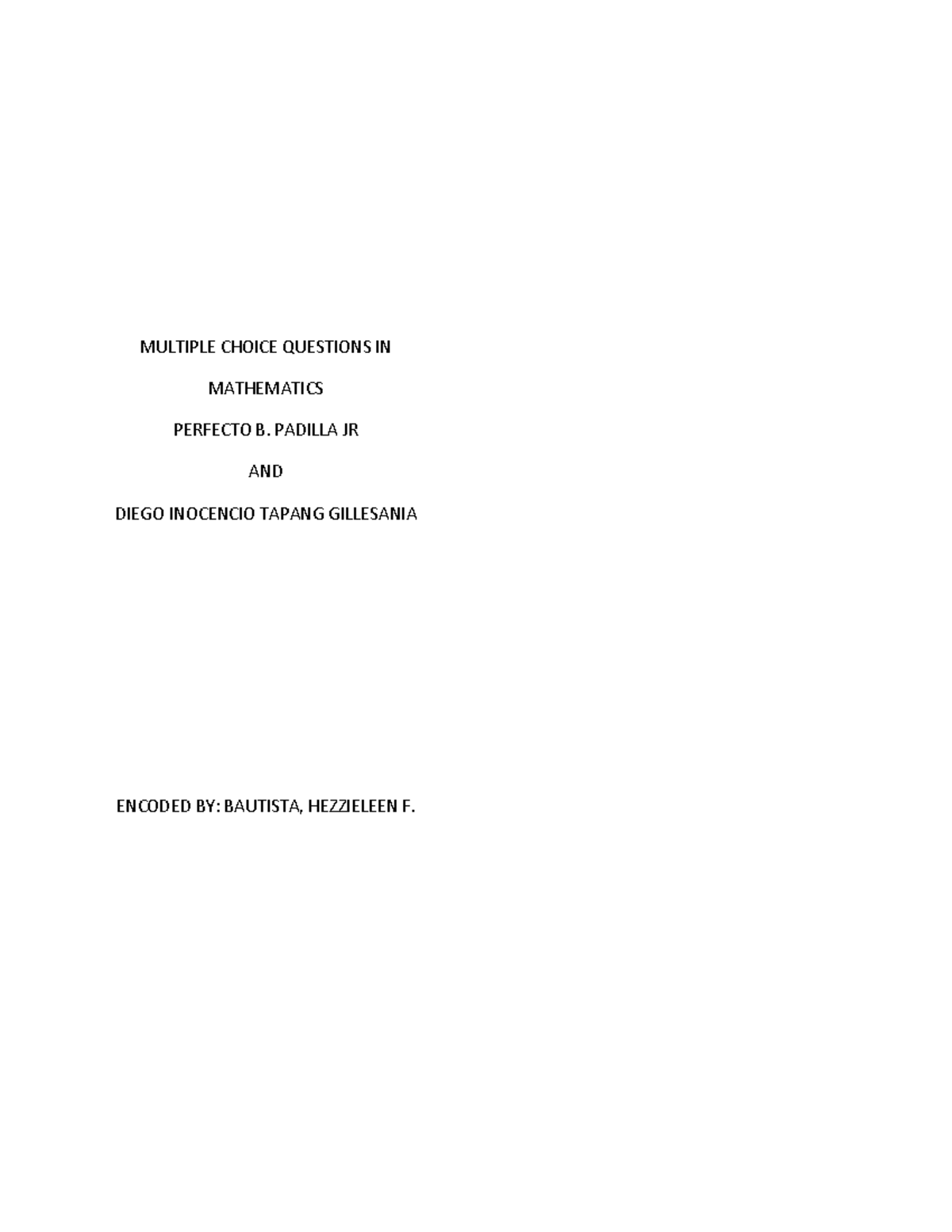 MULTIPLE CHOICE QUESTIONS IN MATHEMATICS (MATH 101) - Studocu