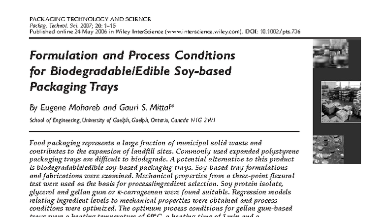 Formulation and Process Conditions for Biodegradable Packaging Trays ...