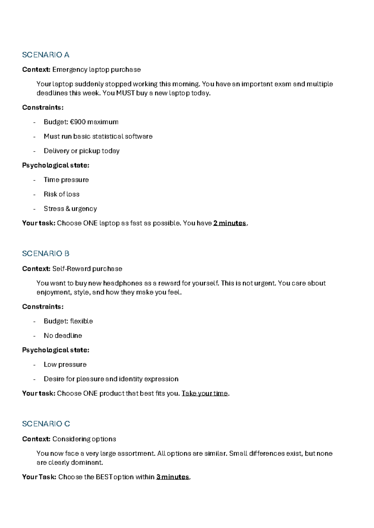 Deep Dive Activity Hand-outs: Decision-Making Scenarios - Studeersnel