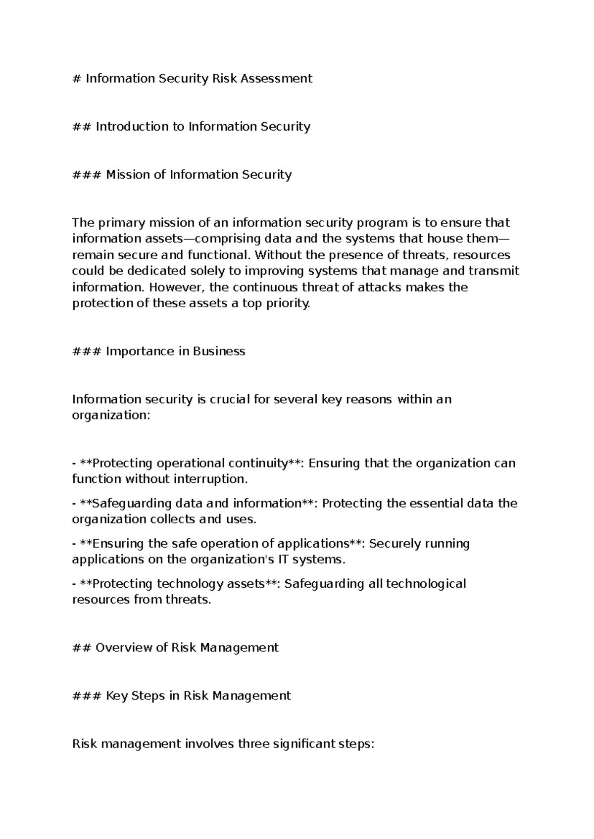 Week 4 - Week 4 Lecture 4 - Information Security Risk Assessment ...