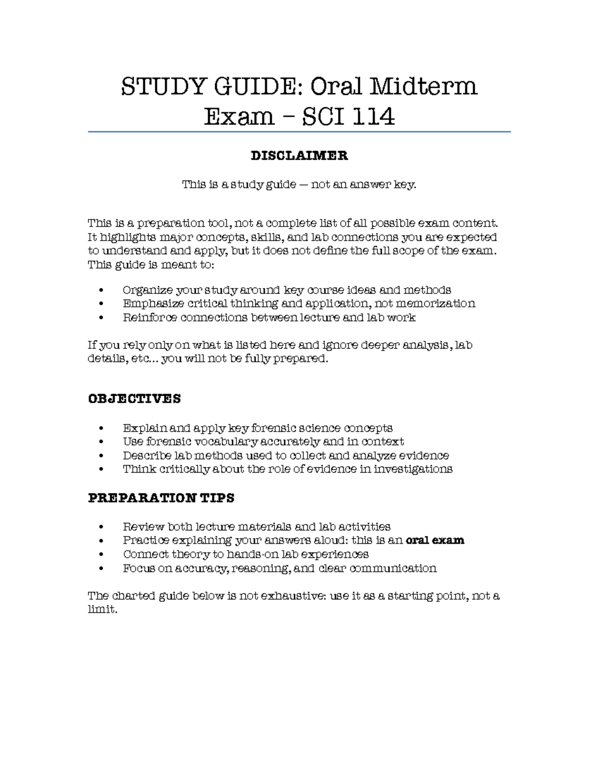 SCI 114 Oral Midterm Exam Study Guide: Key Concepts & Tips - Studocu