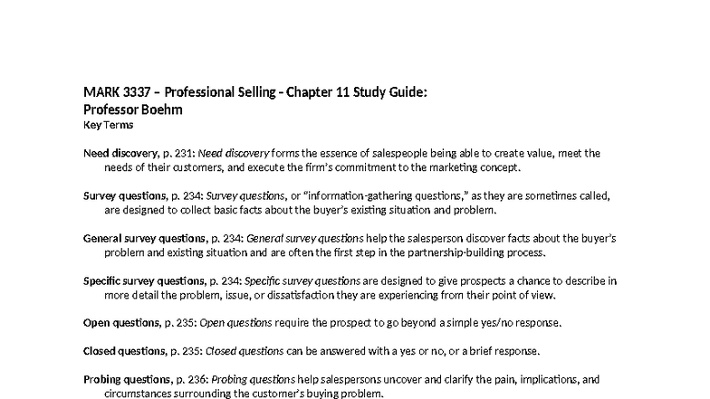 MARK Professional Selling Chapter 11 Study Guide: Key Terms & Concepts ...
