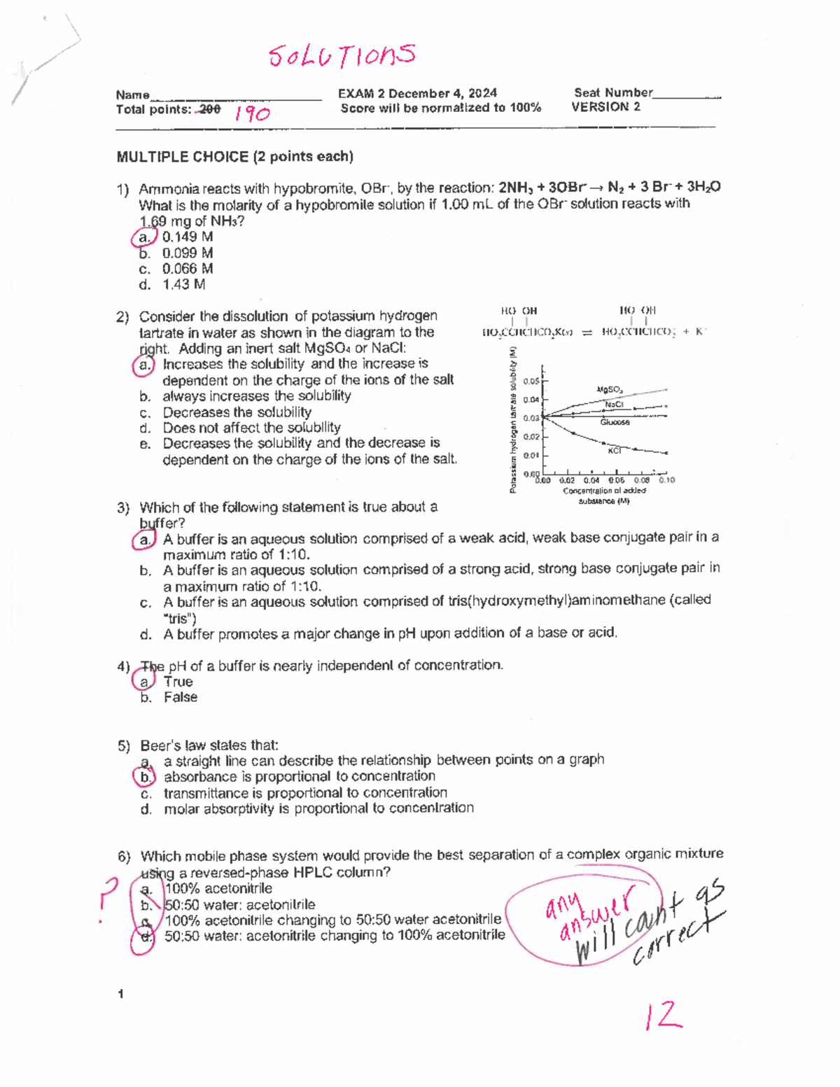 Solutions EX 2 Version 2 - SOLUTIONS Name EXAM 2 December 4, 2024 Seat ...