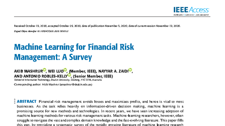 Machine Learning for Financial Risk Management: A Comprehensive Survey ...
