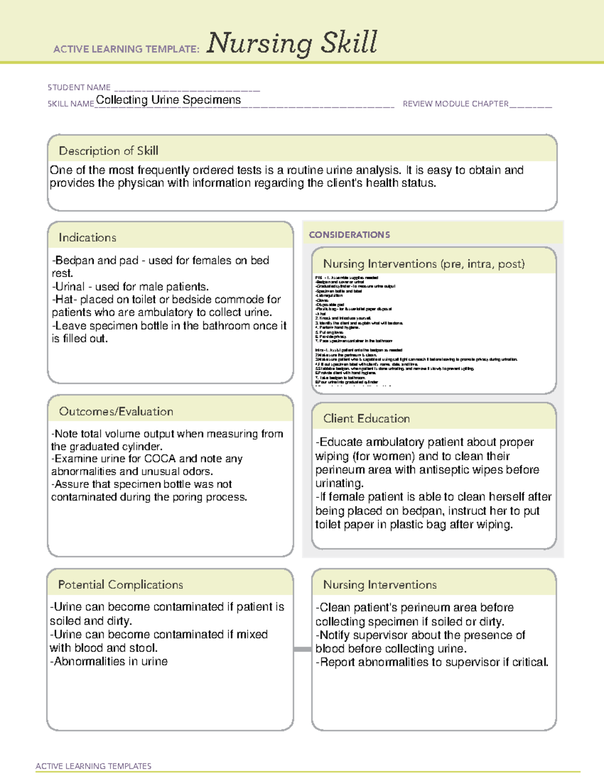 Nursing Skill Template 05: Collecting Urine Specimens Guide - Studocu