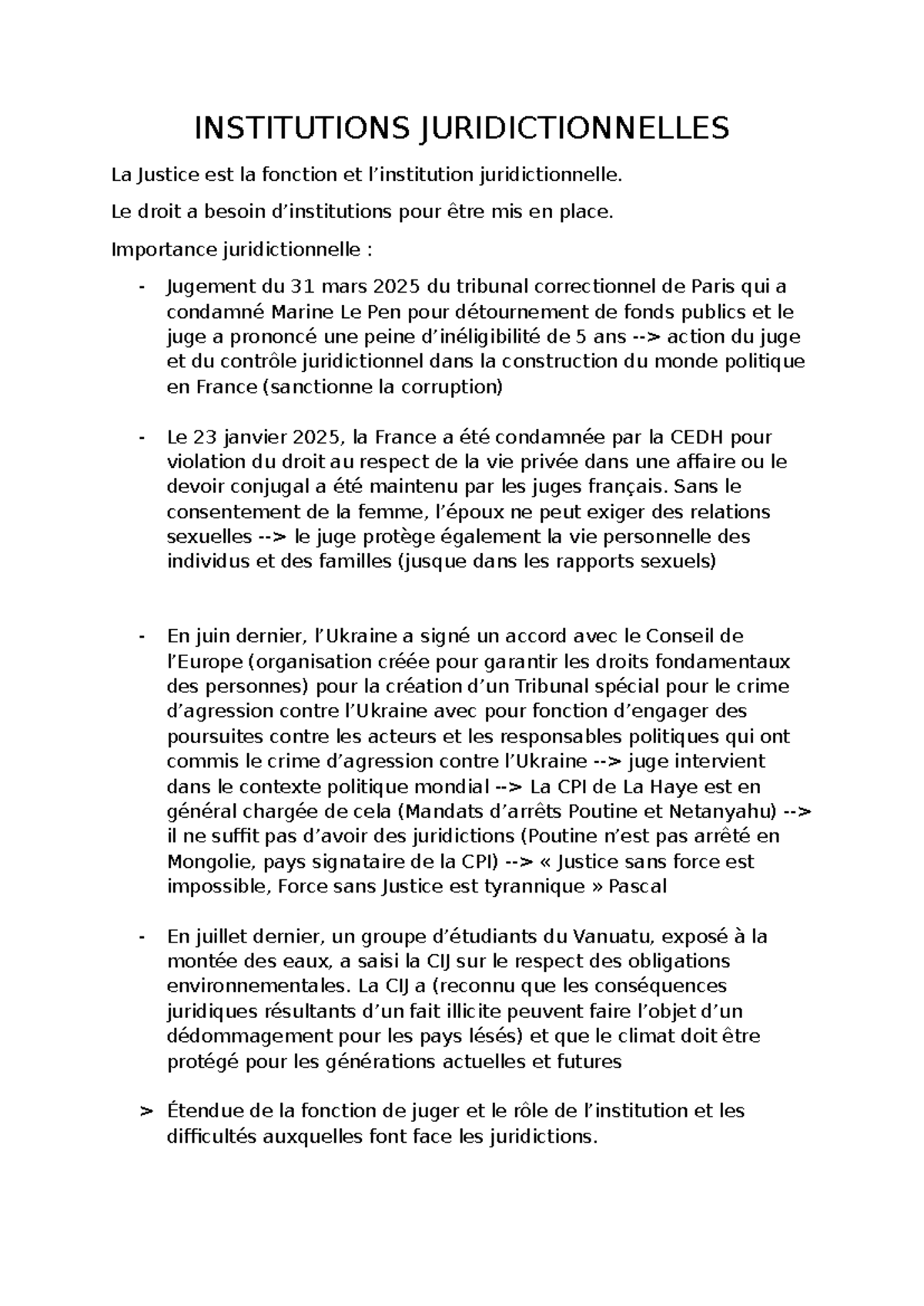 Institutions Juridictionnelles S1 : Rôle et Évolution de la Justice en ...