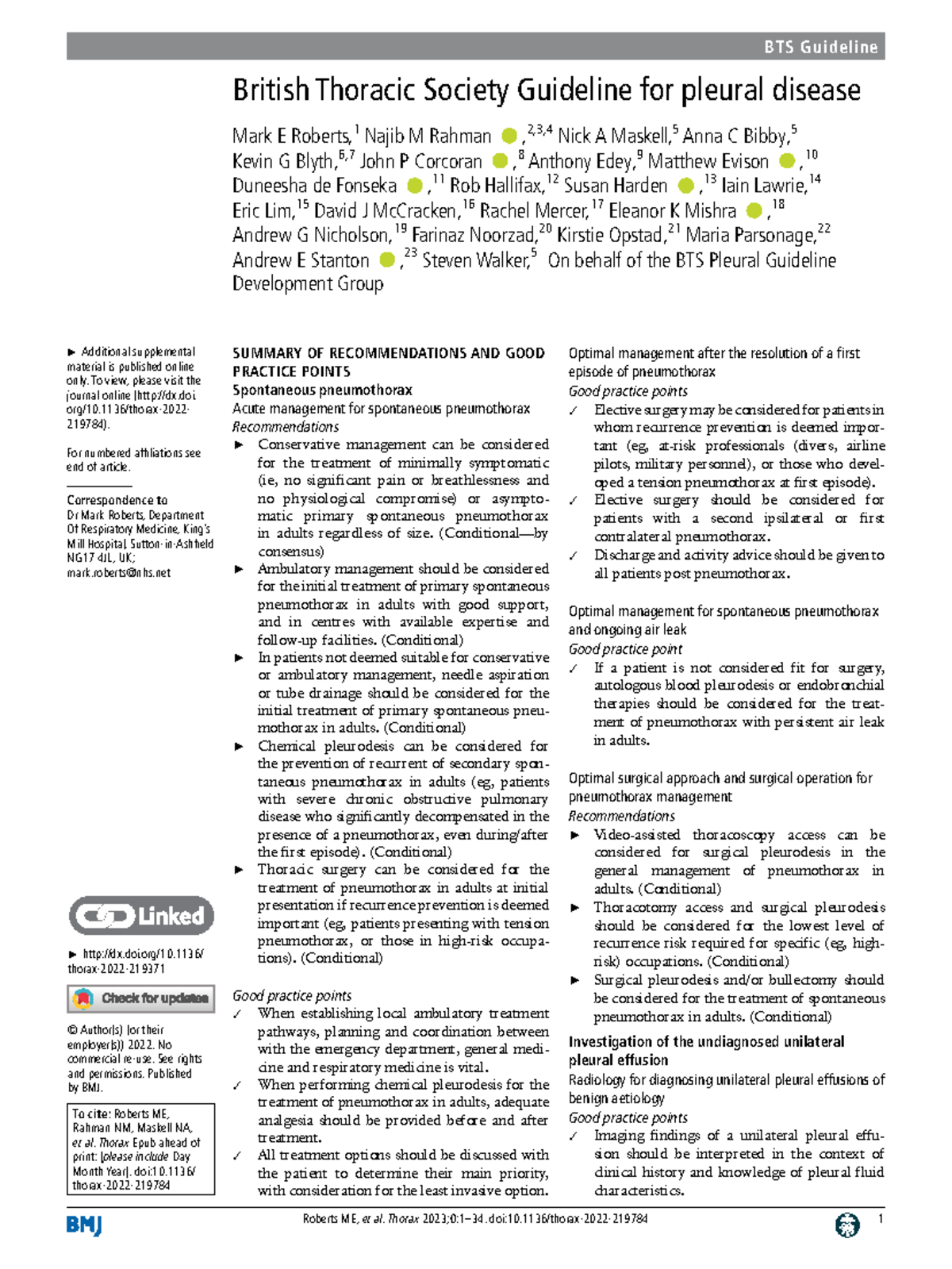 BTS Guideline for Pleural Disease: Comprehensive Management Strategies ...