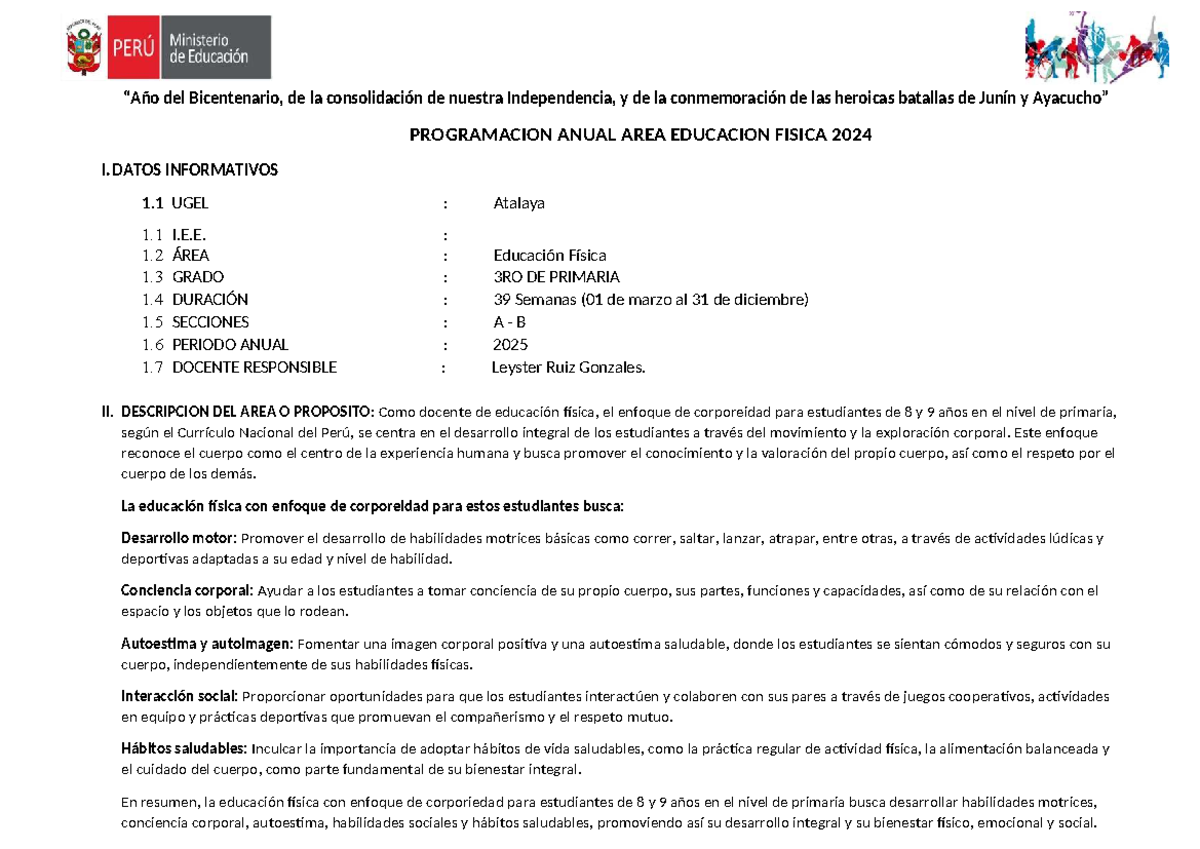 Programación Anual de Educación Física 3RO Primaria 2024-2025 - Studocu