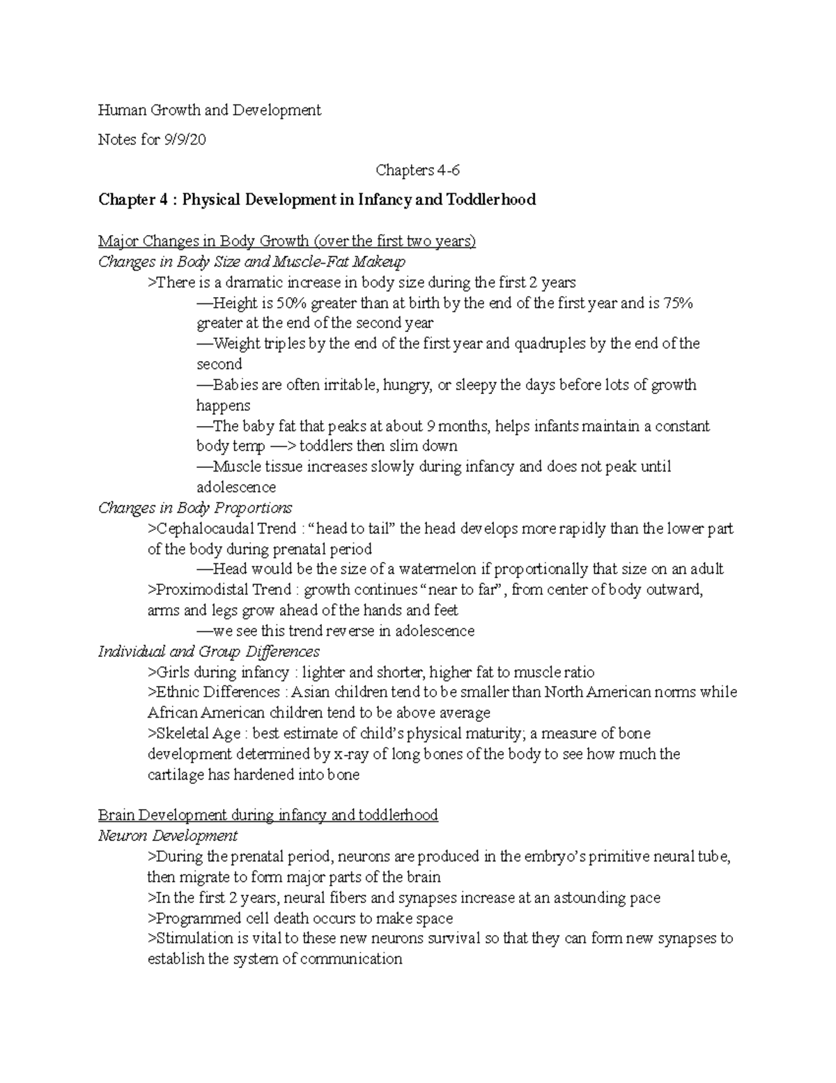 Summary of Chapters 4-6: Human Growth & Development Notes (UO) - Studocu