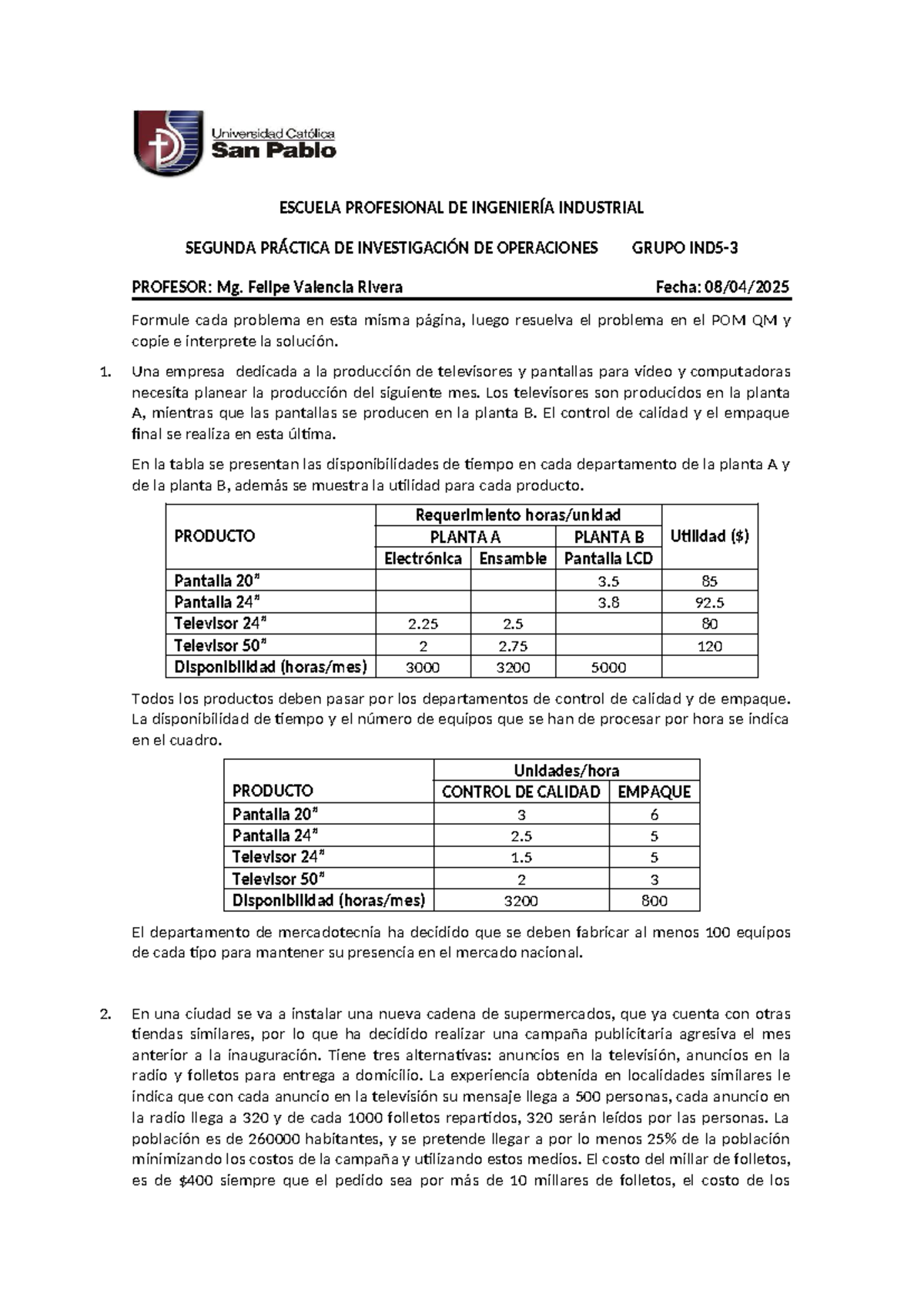 P2 IND5-3 - examen de simplex , 2025-1 - ESCUELA PROFESIONAL DE ...