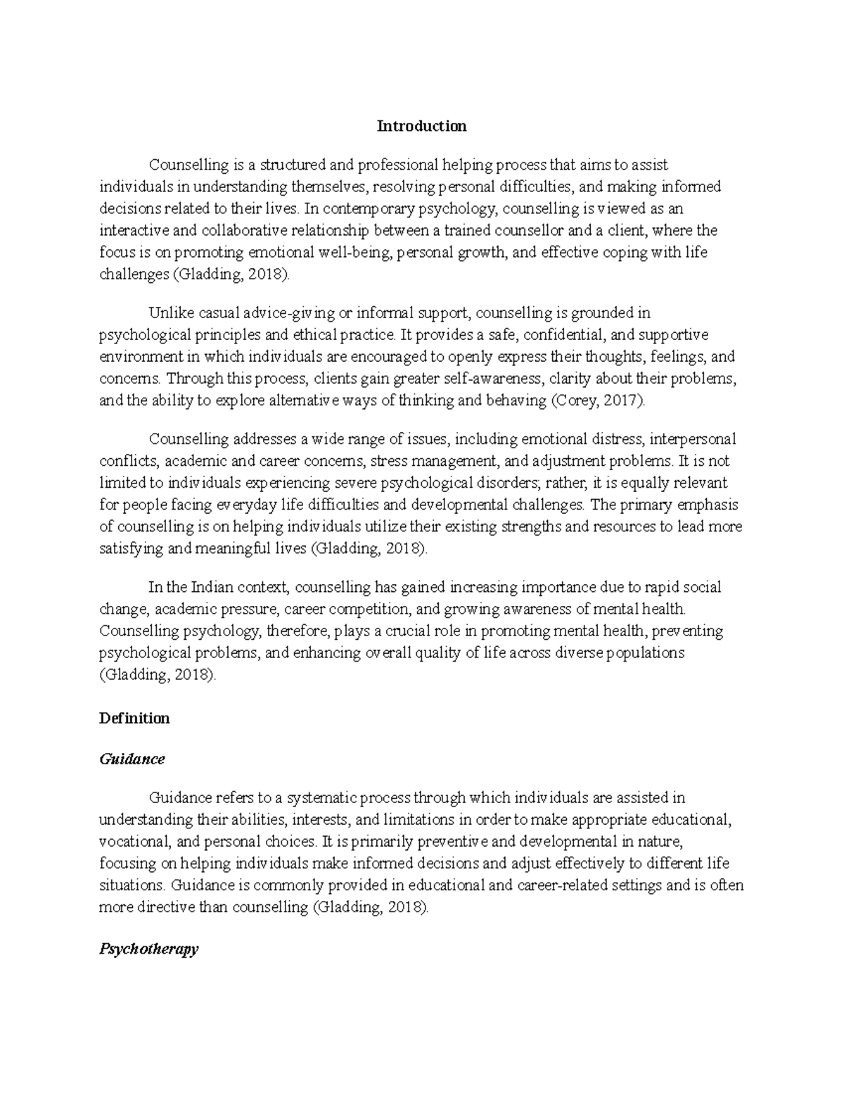 Introduction to Counselling and Guidance: Key Concepts and Ethics - Studocu