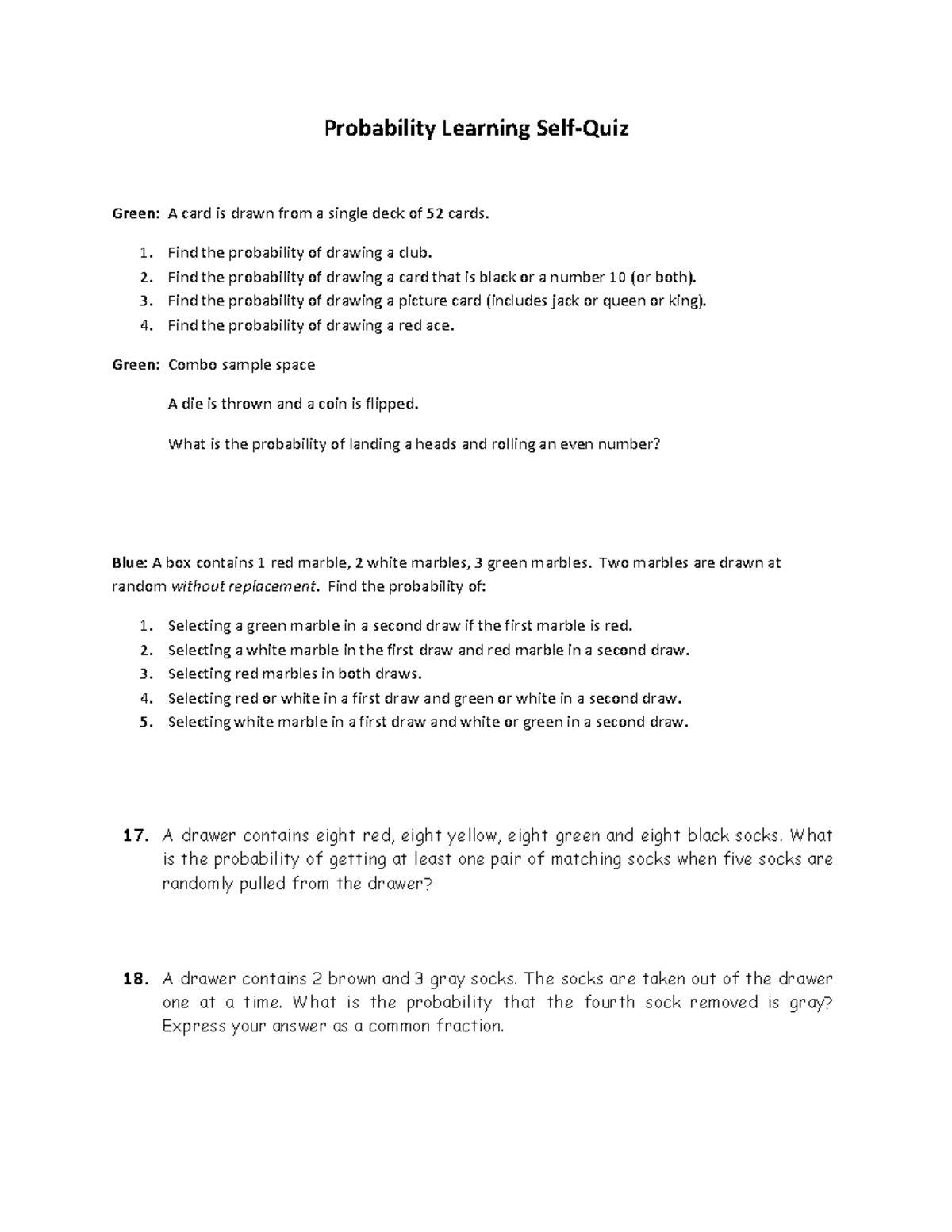 Probability Learning Quiz: Questions and Challenges - Studocu