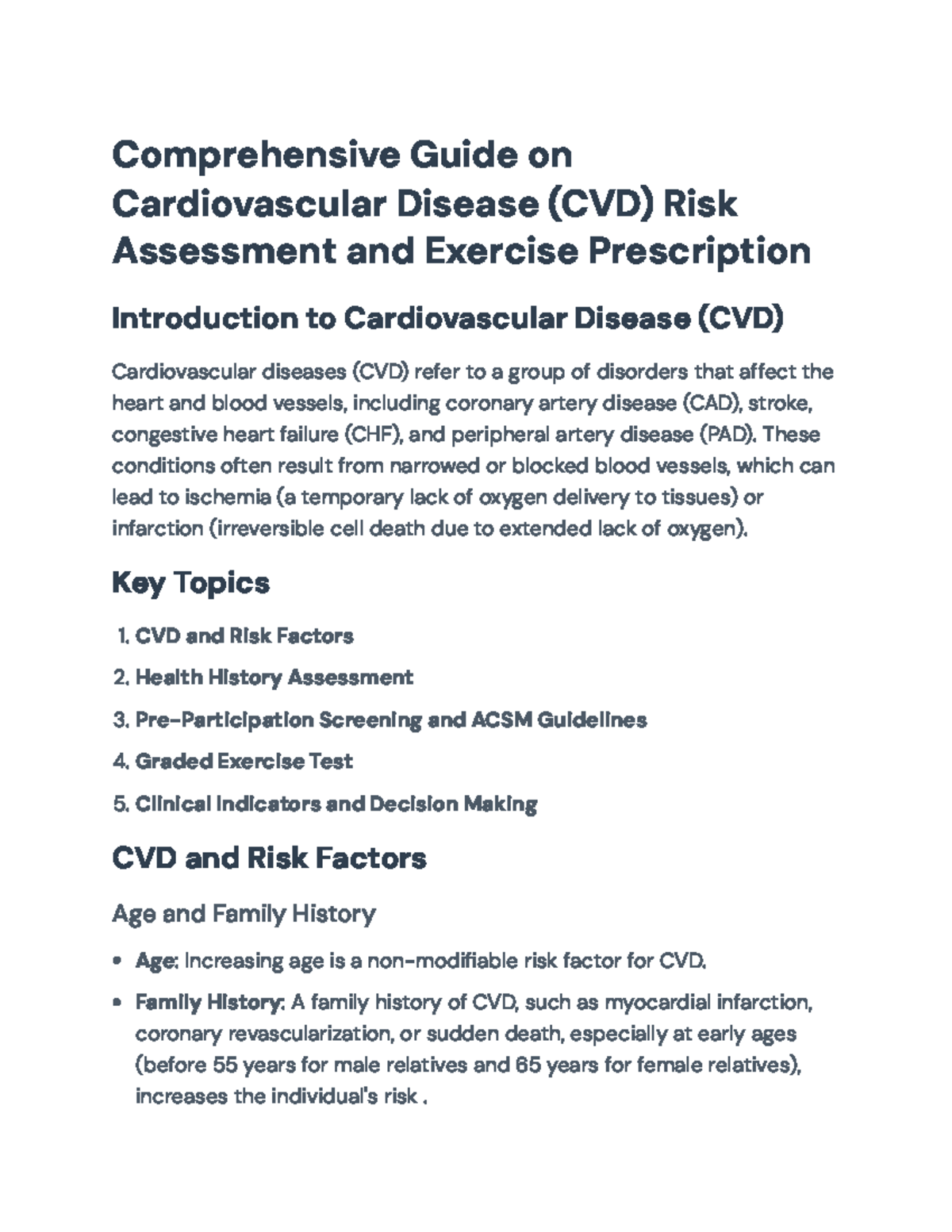 Comprehensive CVD Risk Assessment & Exercise Guidance (Course Code ...