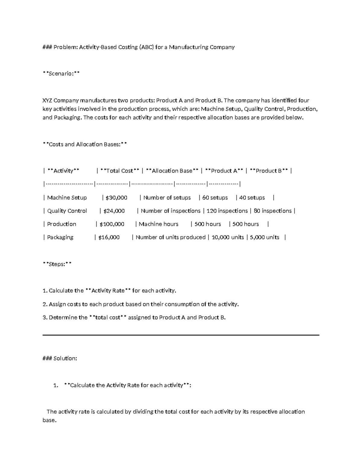 ABC Analysis for Manufacturing and Consulting Costs - Studocu