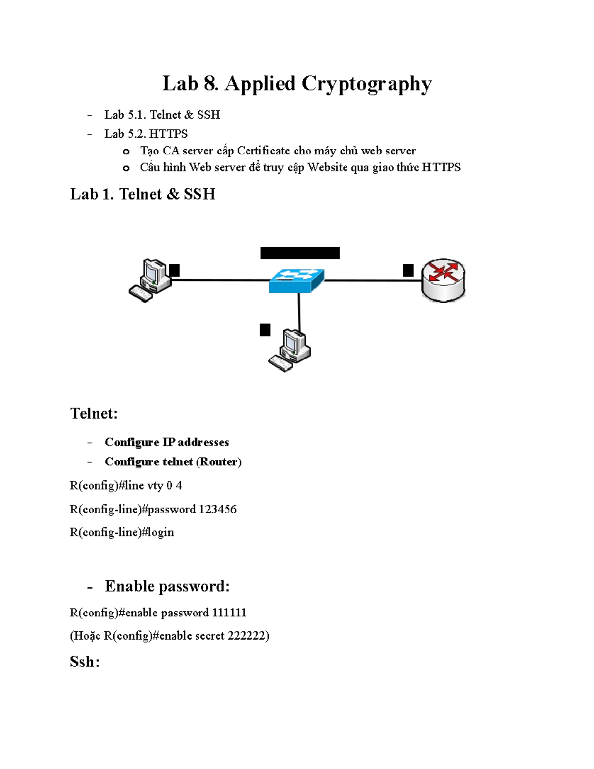Lab 8: Applied Cryptography – Telnet, SSH & HTTPS Configuration - Studocu