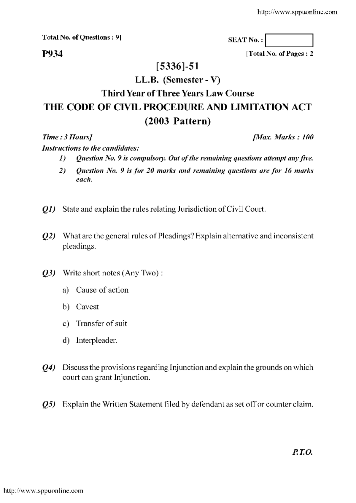 LL.B. Semester V: Code of Civil Procedure & Limitation Act Exam Notes ...