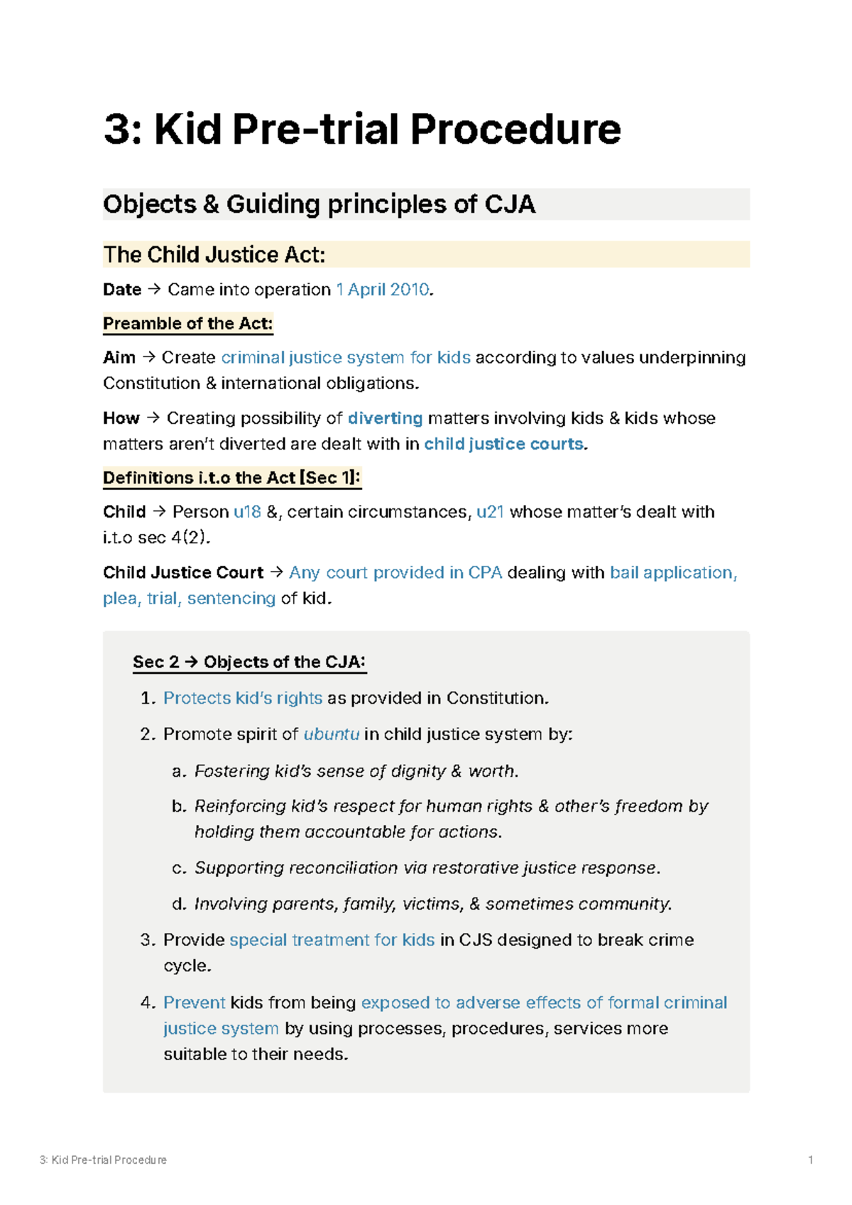 3: CJA Kid Procedure Summary and Guiding Principles - Studocu