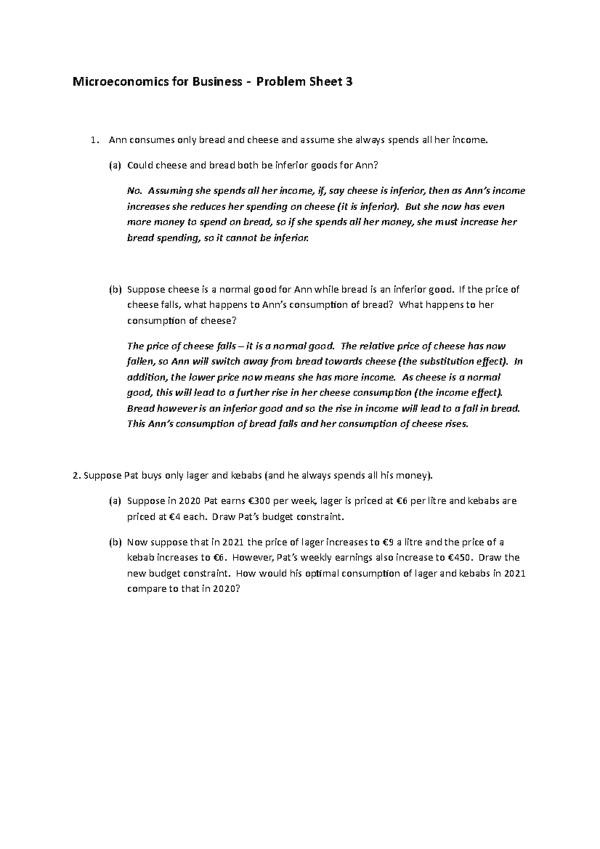 Micro for Business 2021-2022: Problem Set 3 Solutions Explained - Studocu