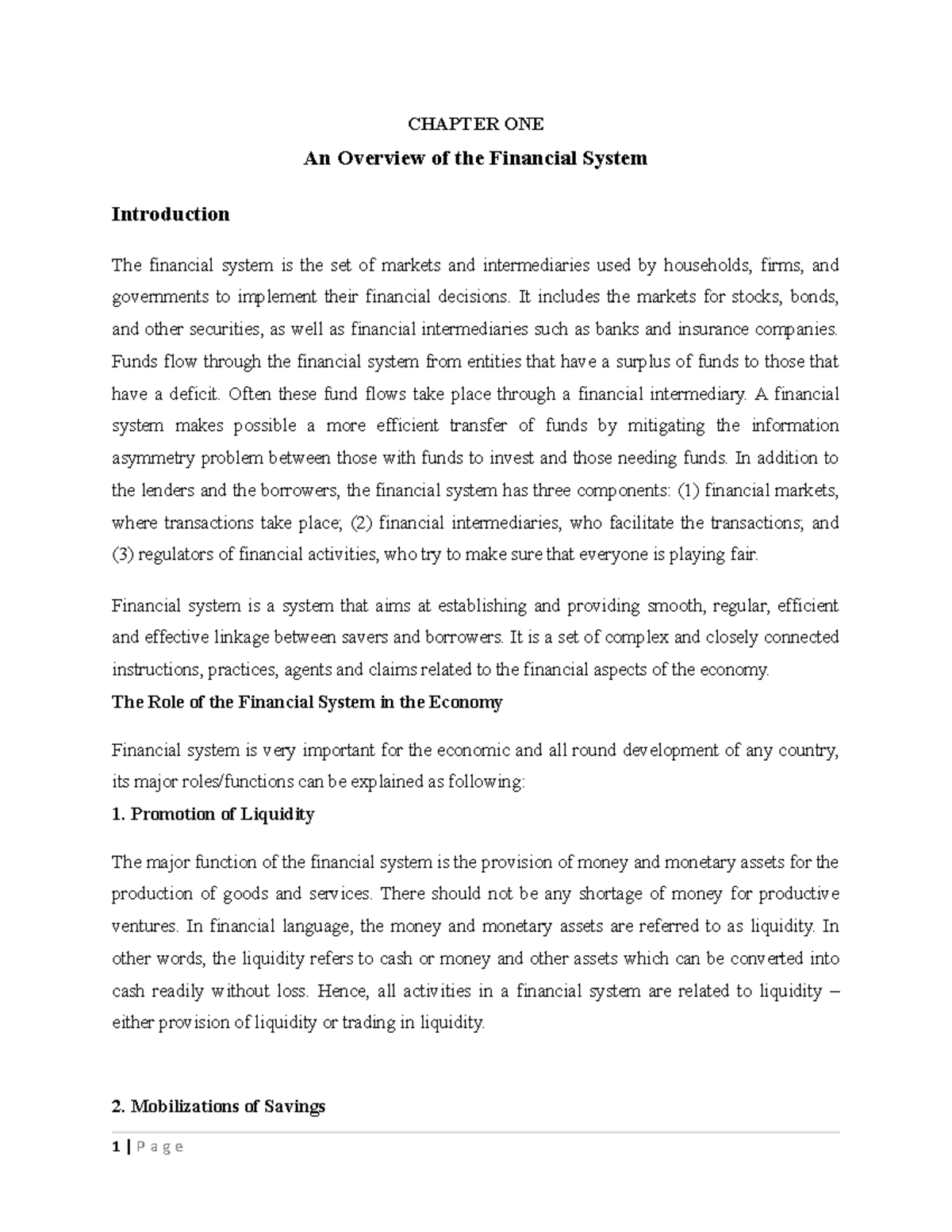 Chapter 1: Overview of the Financial System - FIM - Studocu
