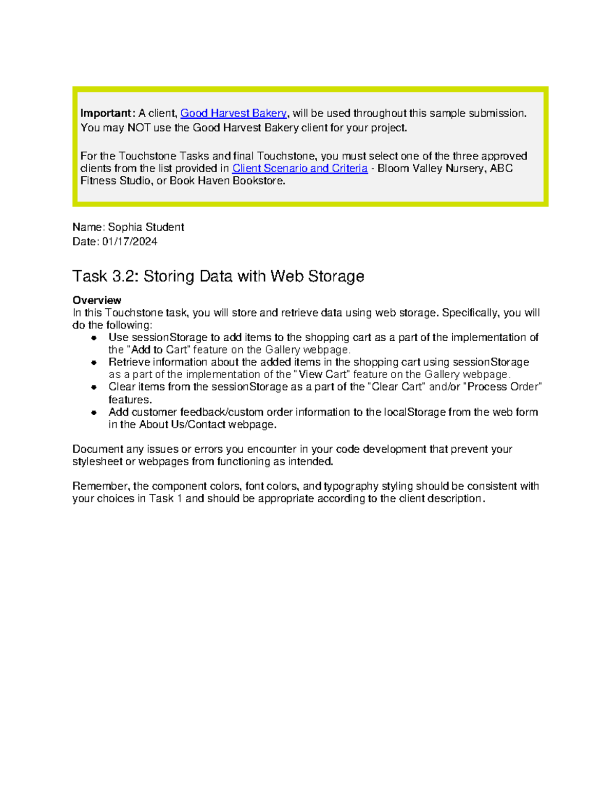Touchstone Task 3.2: Data Storage Implementation Using Web Storage ...