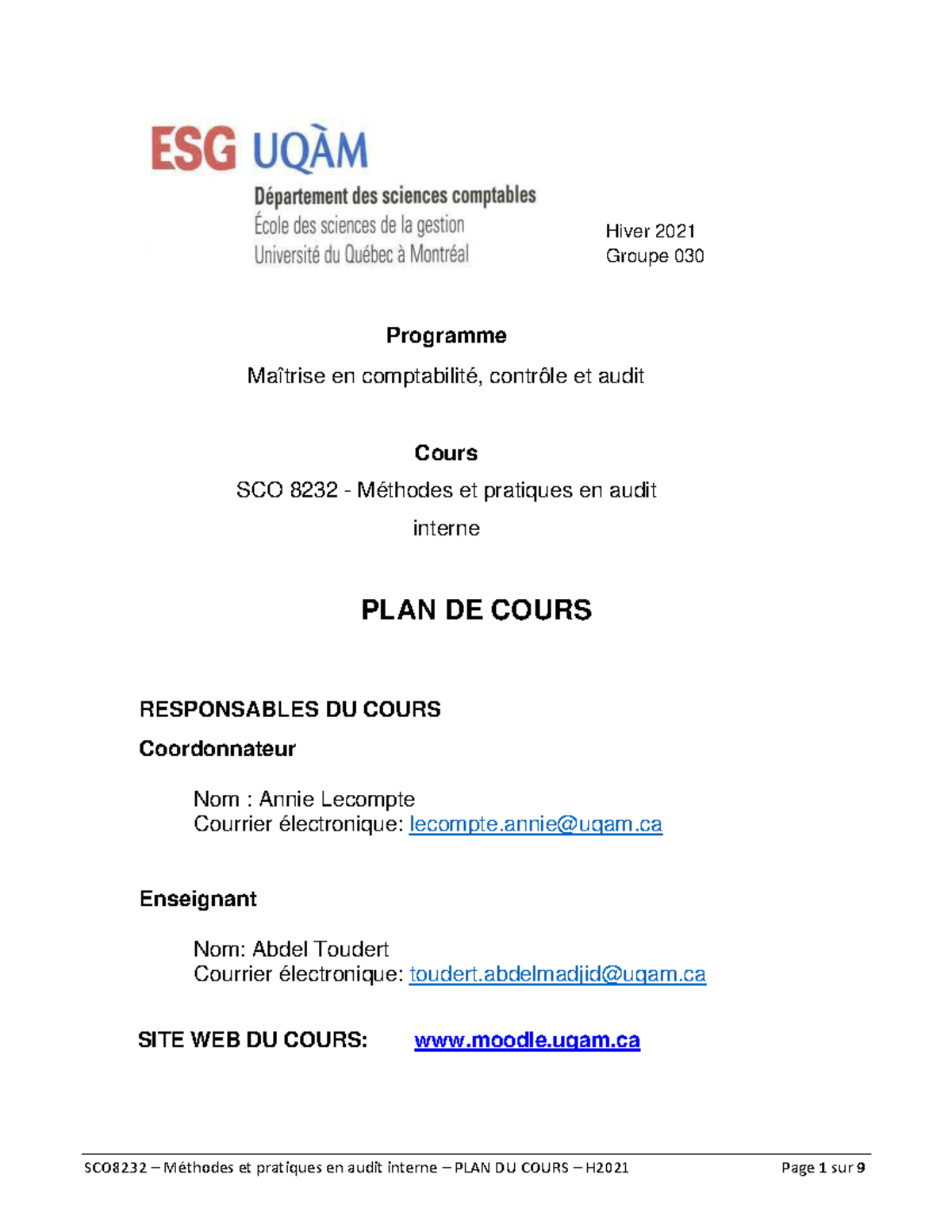 Plan du cours - Plan - Hiver 2021 Groupe 030 Programme Maîtrise en ...