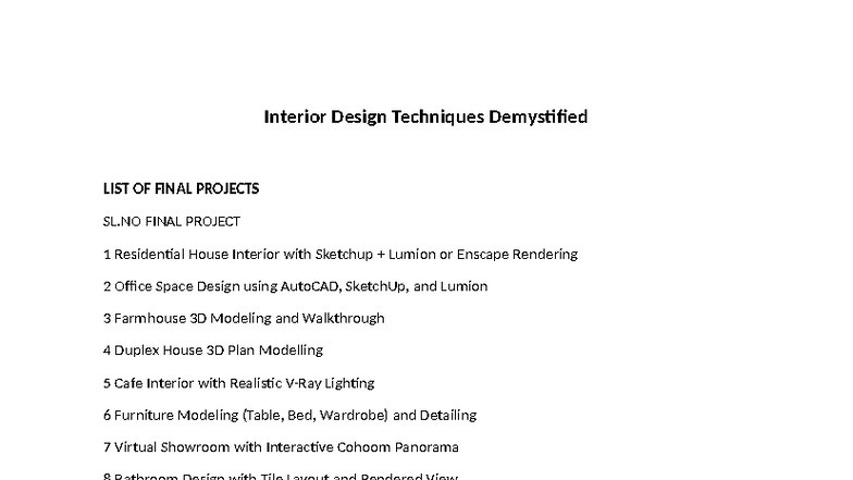 Interior Design Techniques Demystified: Final Project List - Studocu
