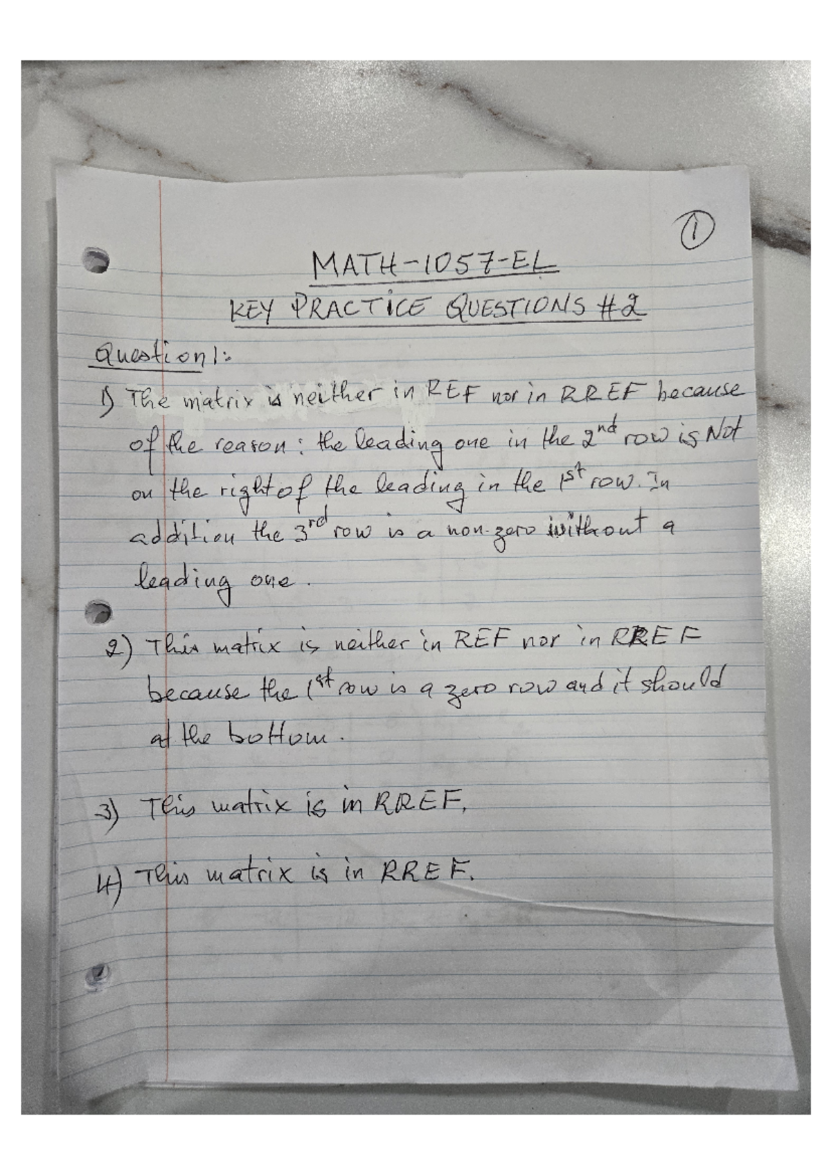 Key Practice Qs for MATH 1057 - Matrix RREF & REF Problems - Studocu