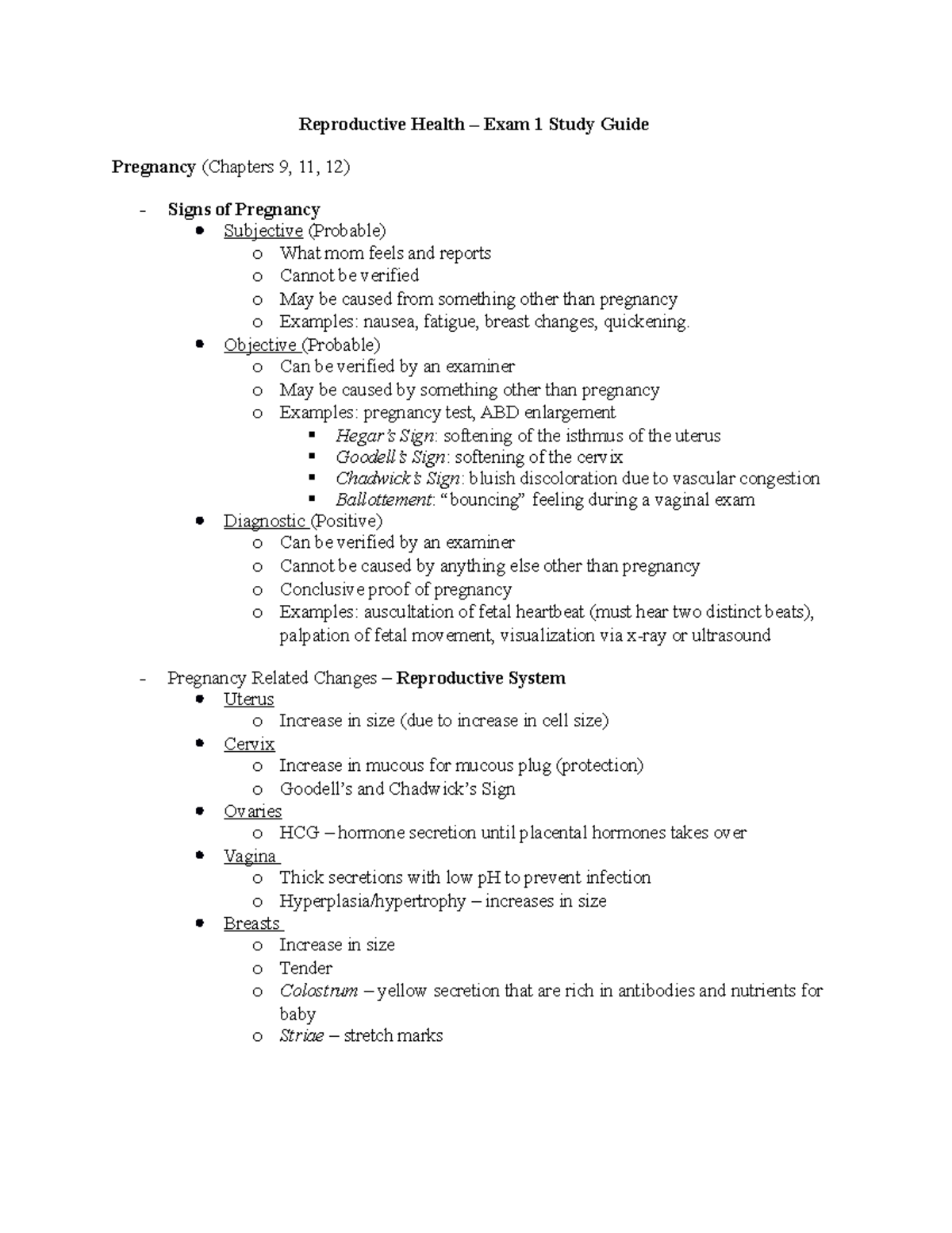 Reproductive Health Exam 1 Study Guide - Key Concepts and Insights ...