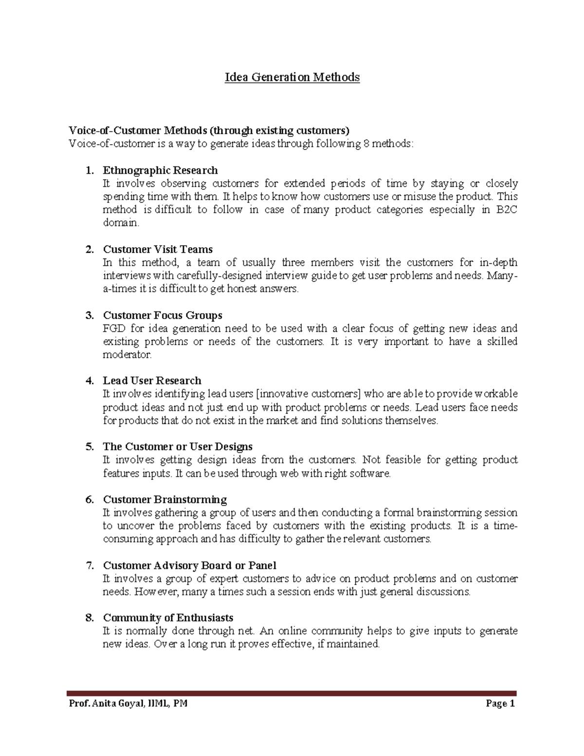 Handout Session 5 - Idea Generation Methods (MM1) - Studocu