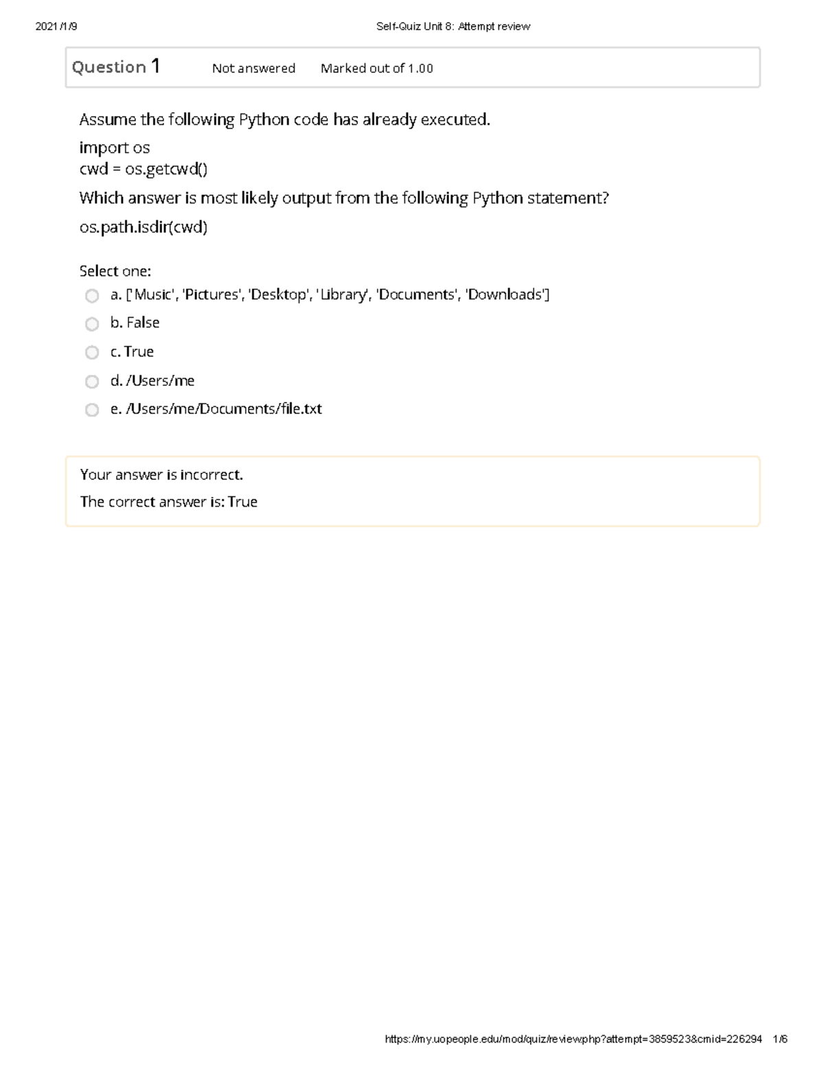 Self-Quiz Unit 8 Attempt review - Question 1 Not answered
