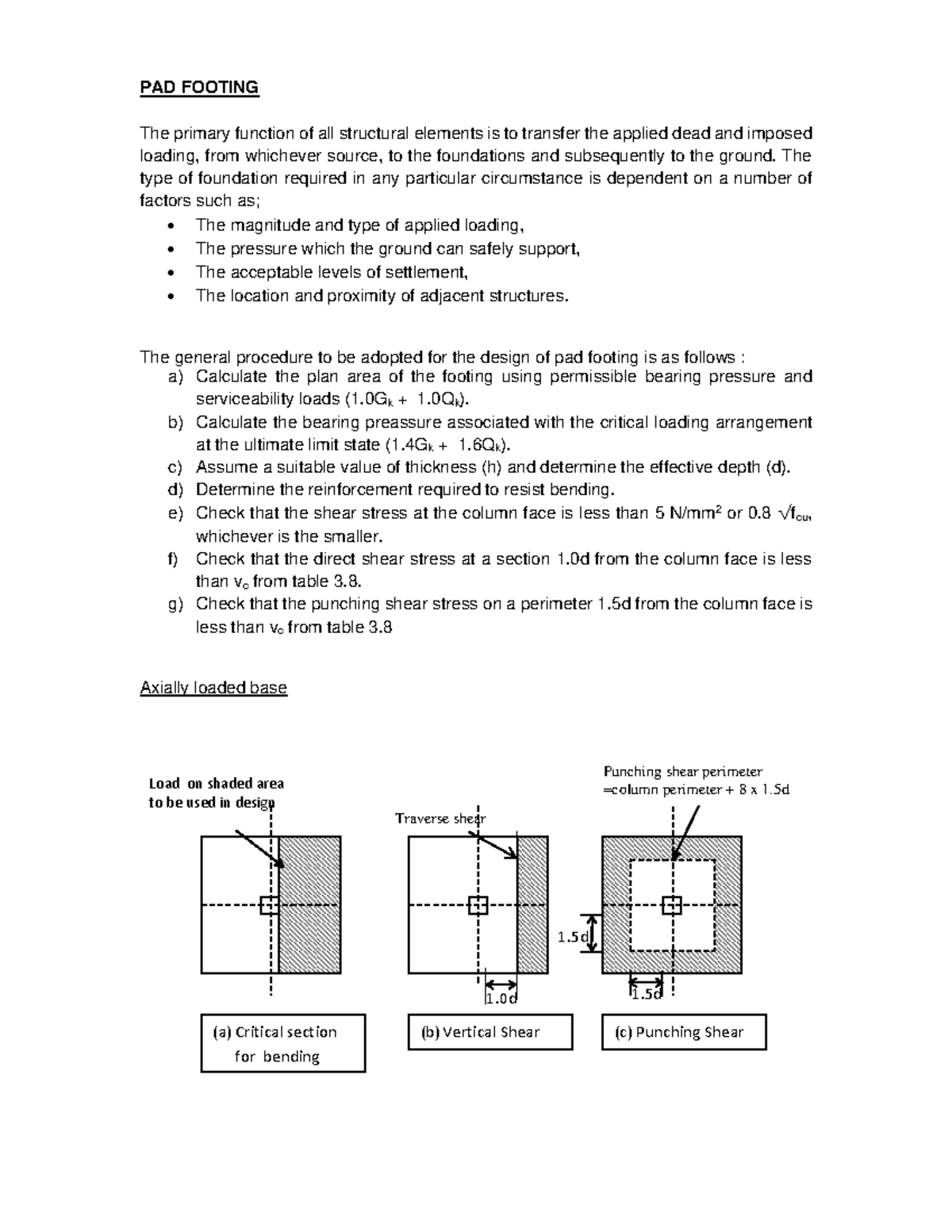 Pad Footing Design Lecture Notes for Structural Engineering (CE 101 ...