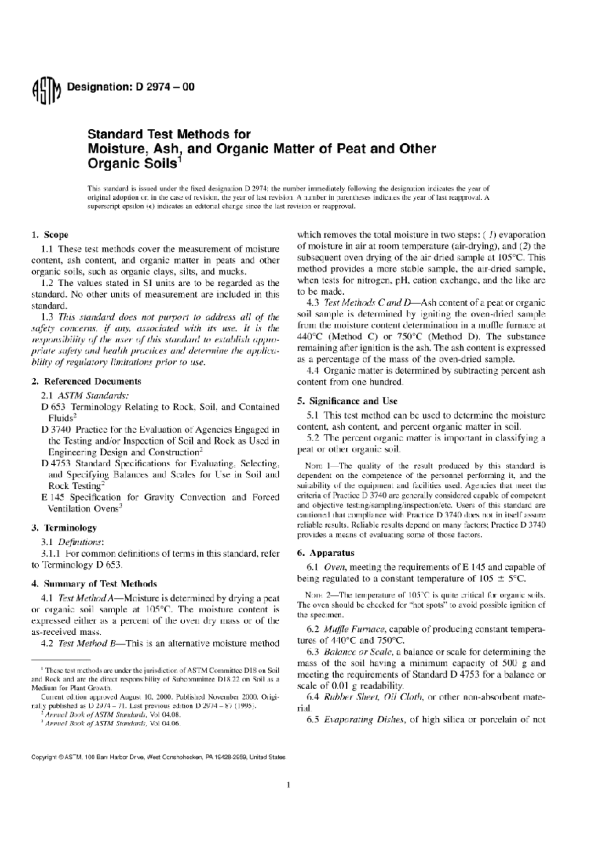 ASTM D2974-2000: Standard Test Methods for Peat Moisture & Ash Content ...