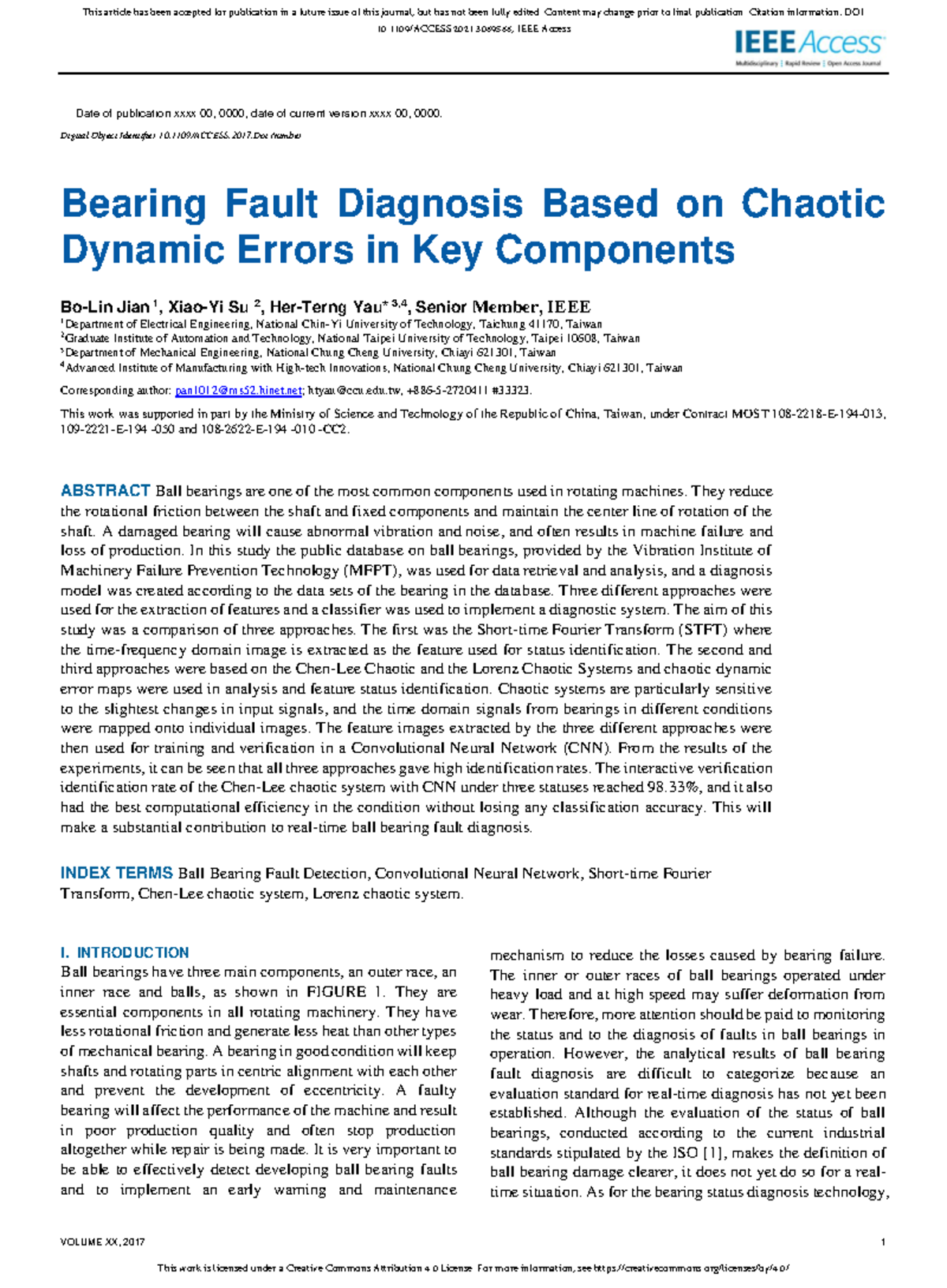 Bearing Fault Diagnosis Using Chaotic Dynamic Errors: A Study - Studocu