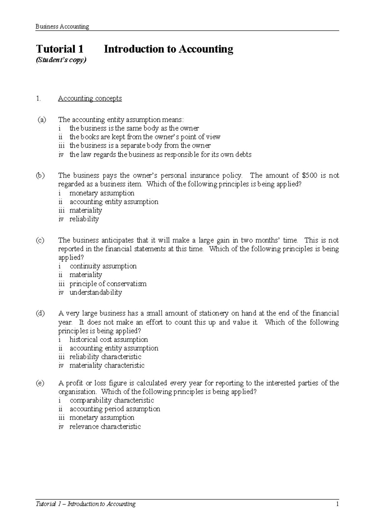 T01 Business Accounting Tutorial 1: Key Concepts in Accounting - Studocu