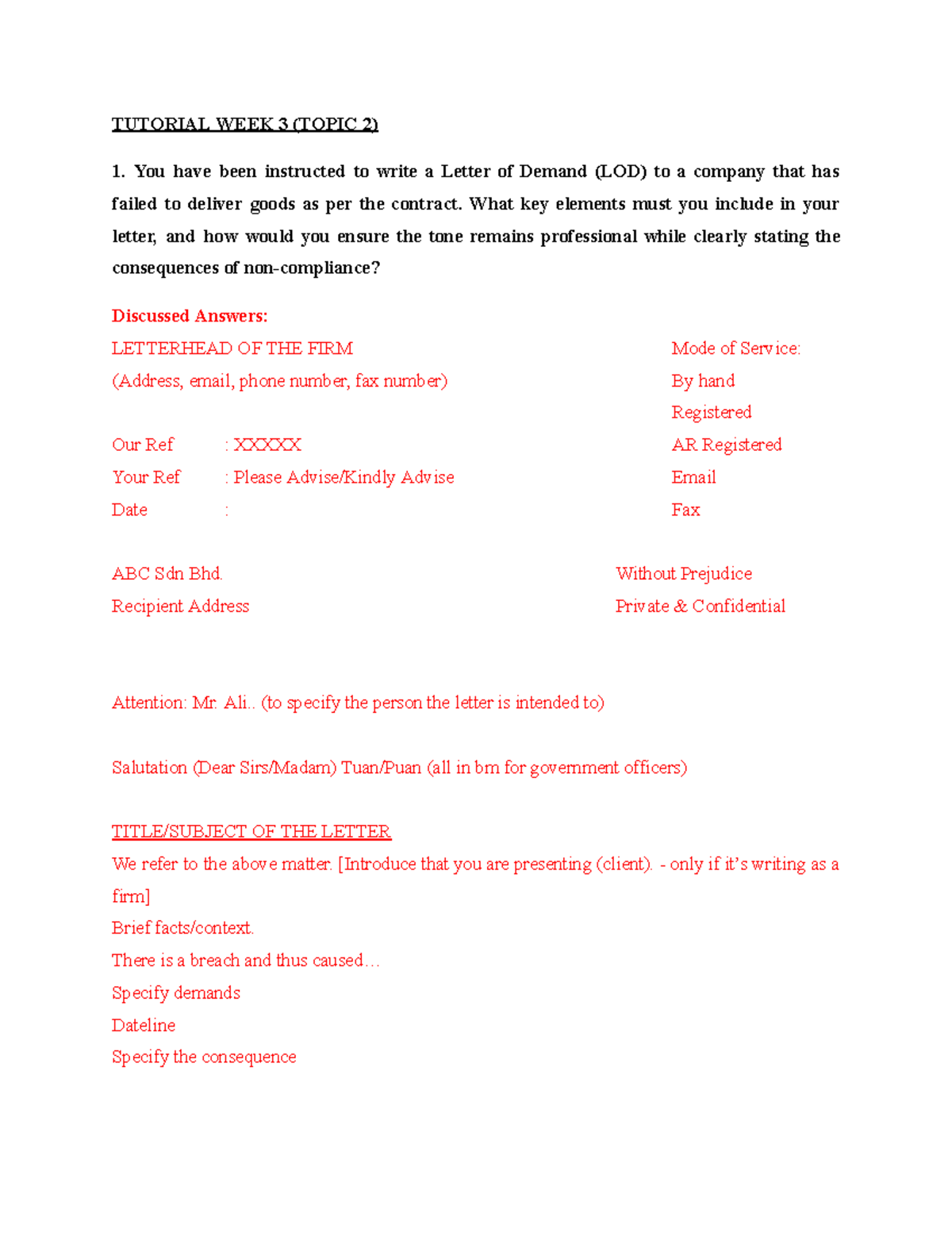PP II Tutorial 2: Letter of Demand Essentials and Legal Disclaimers ...
