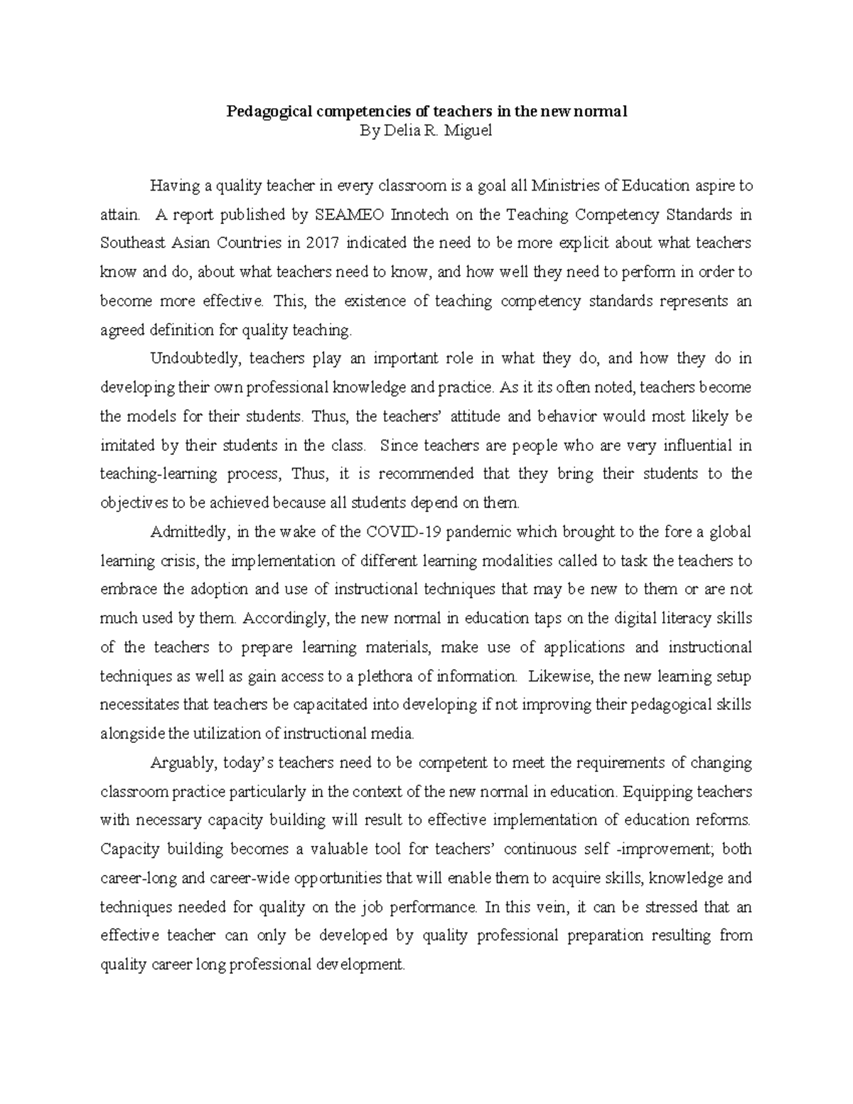 Pedagogical Competencies of Teachers in the New Normal: Insights and ...