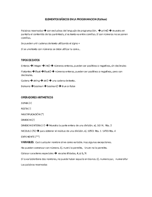 Python 1 - guía - ELEMENTOS BÁSICOS EN LA PROGRAMACION (Python ...