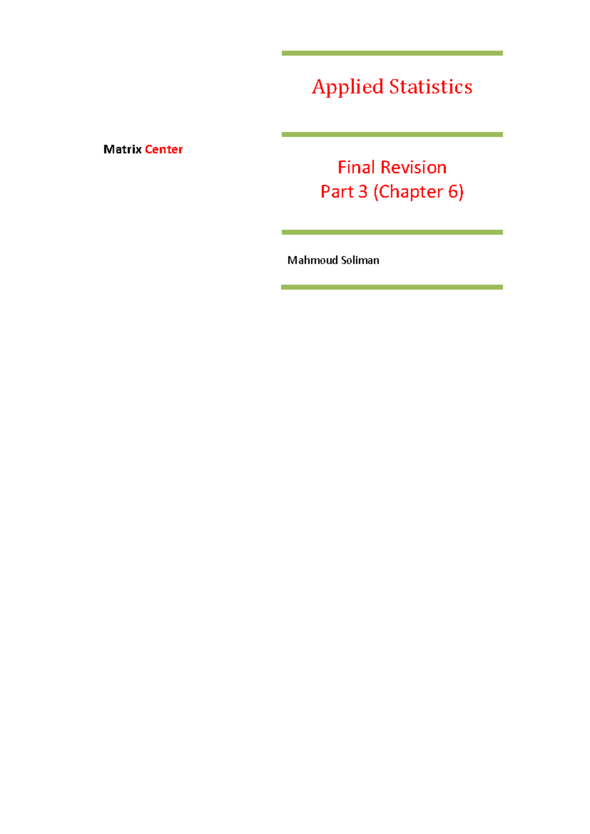 Part 3 Chapter 6 Review: Statistics Concepts & MCQs (Final Exam) - Studocu