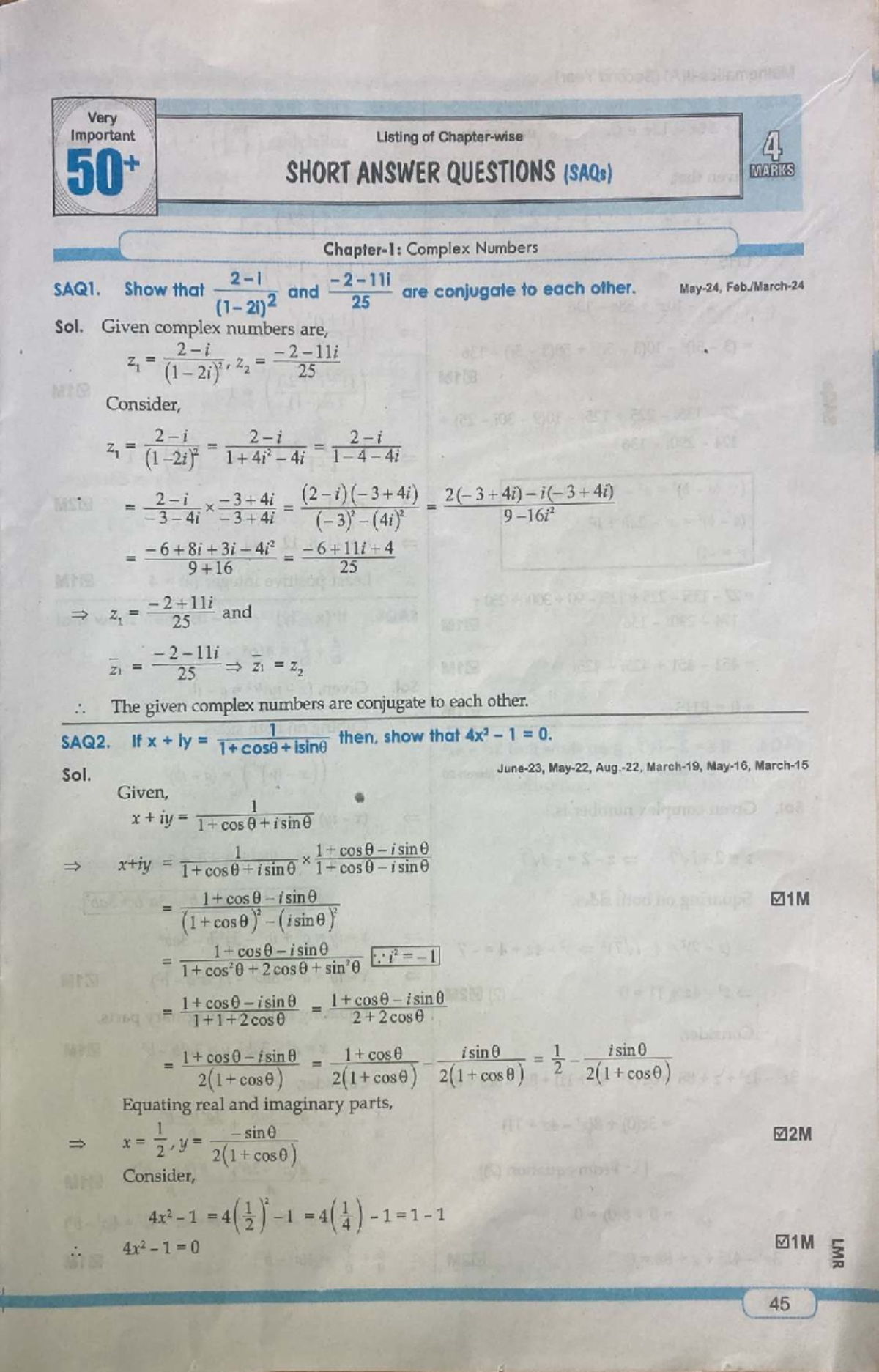 MATH 2A SAQ's on Complex Numbers and Probability Concepts - Studocu