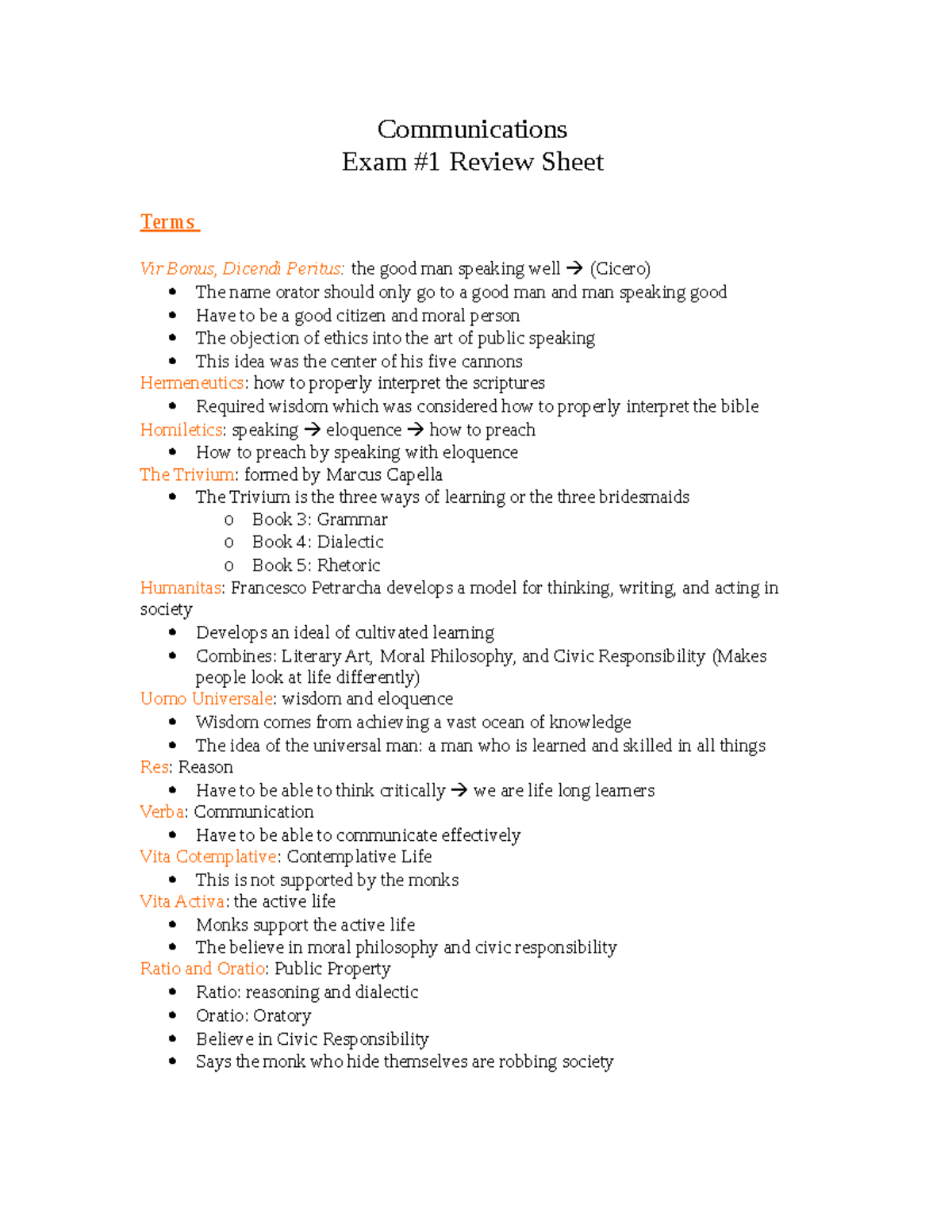 EXAM 1 Review - jhiuih - Communications Exam #1 Review Sheet Terms Vir ...