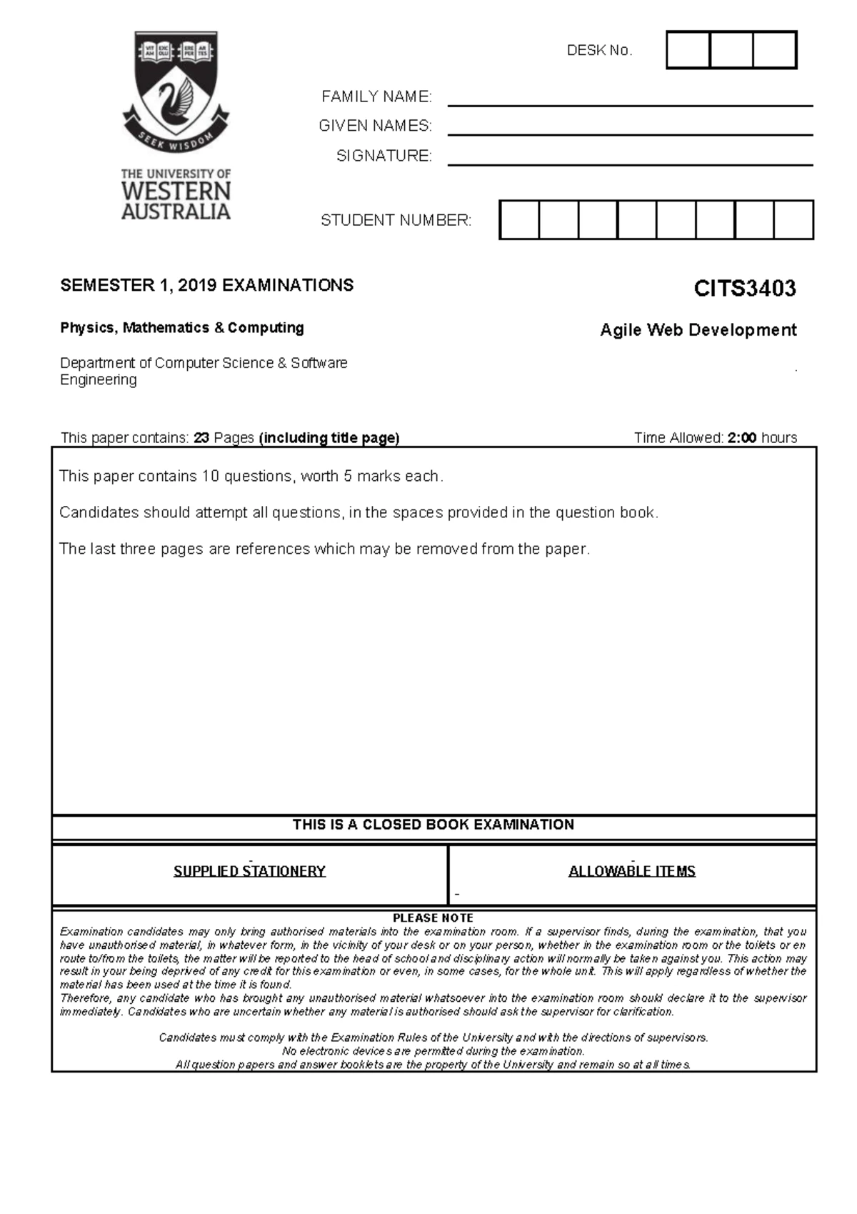 CITS3403 1st Semester Exam: Agile Web Development Study Guide - Studocu