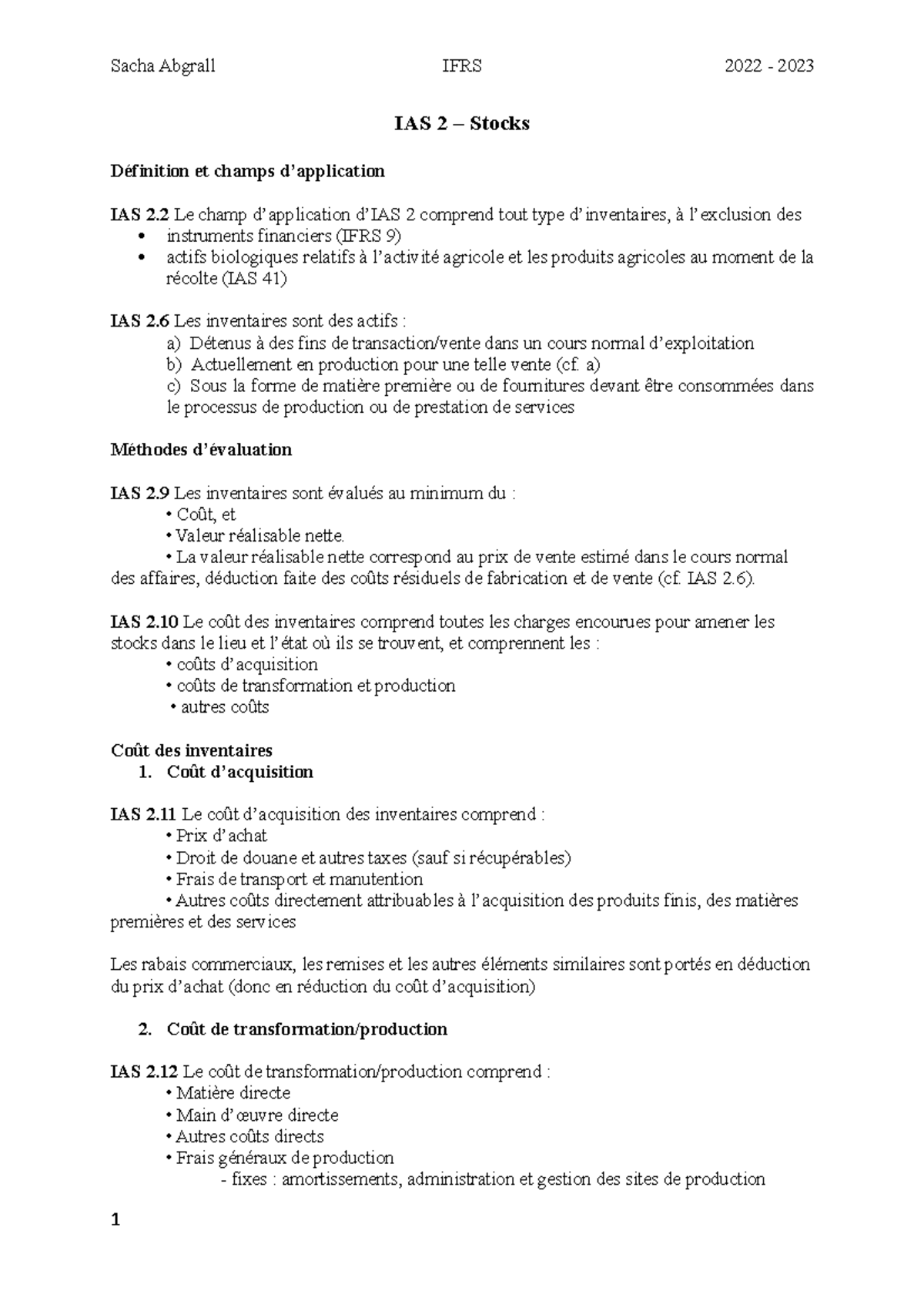 IAS 2 - Évaluation et Méthodes de Gestion des Stocks selon IFRS - Studocu