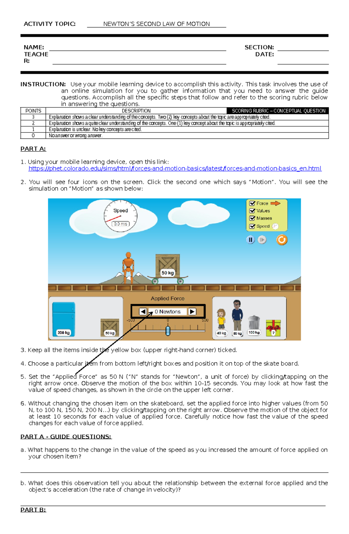 Forces and Motion- Basics: Newton's Second Law Activity Guide - Studocu