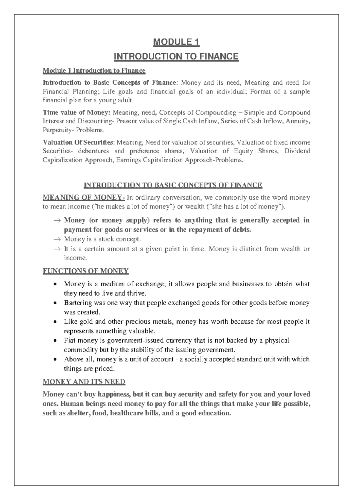 Module 1 - Intro to Finance: Key Concepts & Notes - Studocu